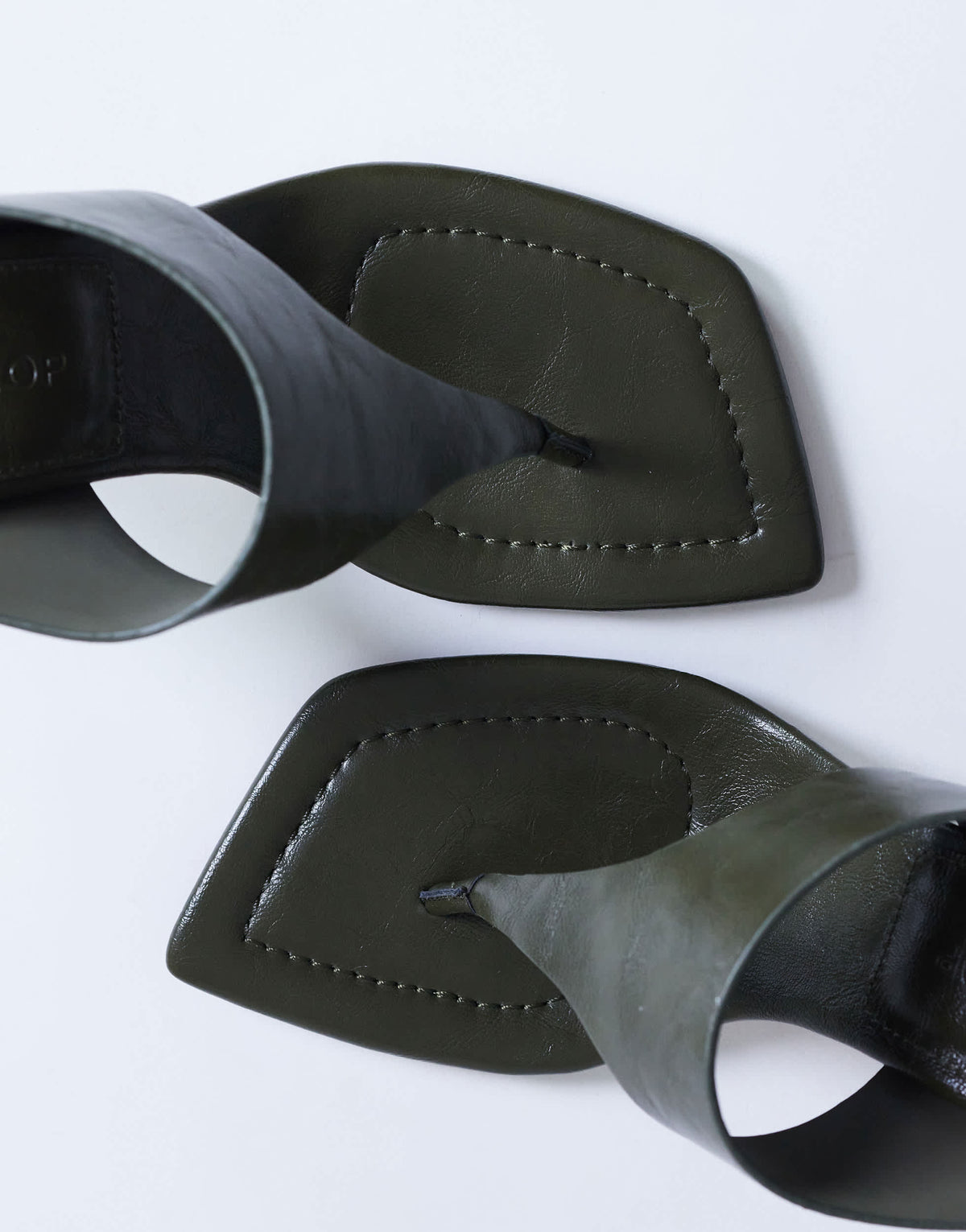 Topshop Elodie toe thong heeled mule in khaki