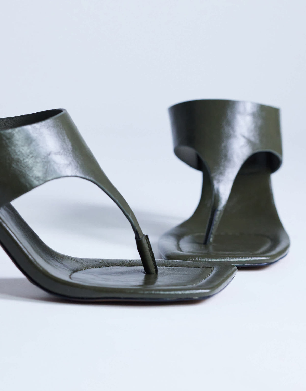 Topshop Elodie toe thong heeled mule in khaki