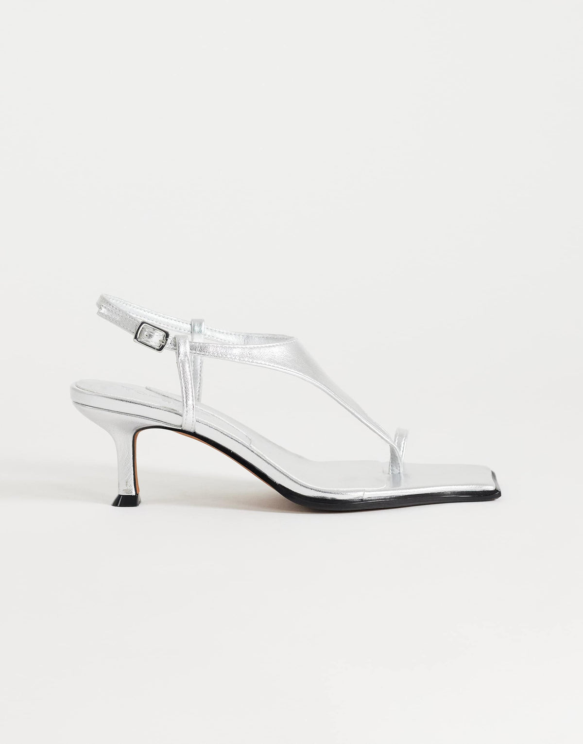 Topshop Selina tie up mid heeled sandal with toe loop in silver