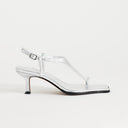 Topshop Selina tie up mid heeled sandal with toe loop in silver