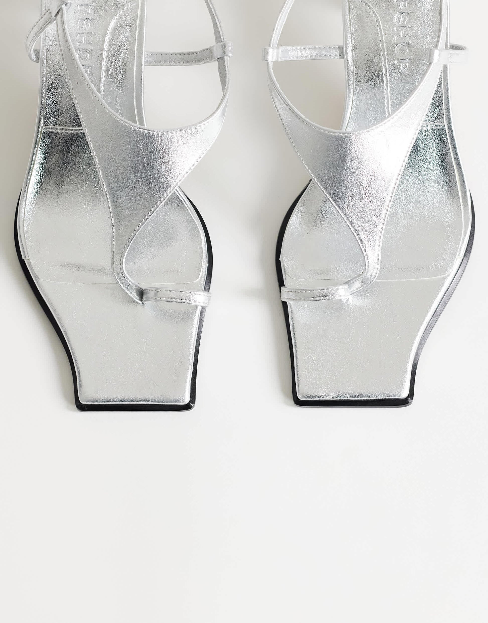 Topshop Selina tie up mid heeled sandal with toe loop in silver