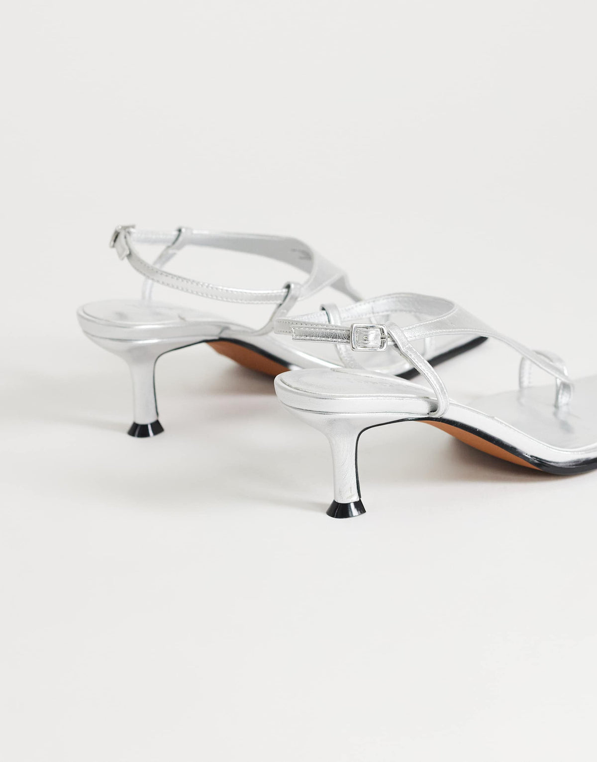 Topshop Selina tie up mid heeled sandal with toe loop in silver