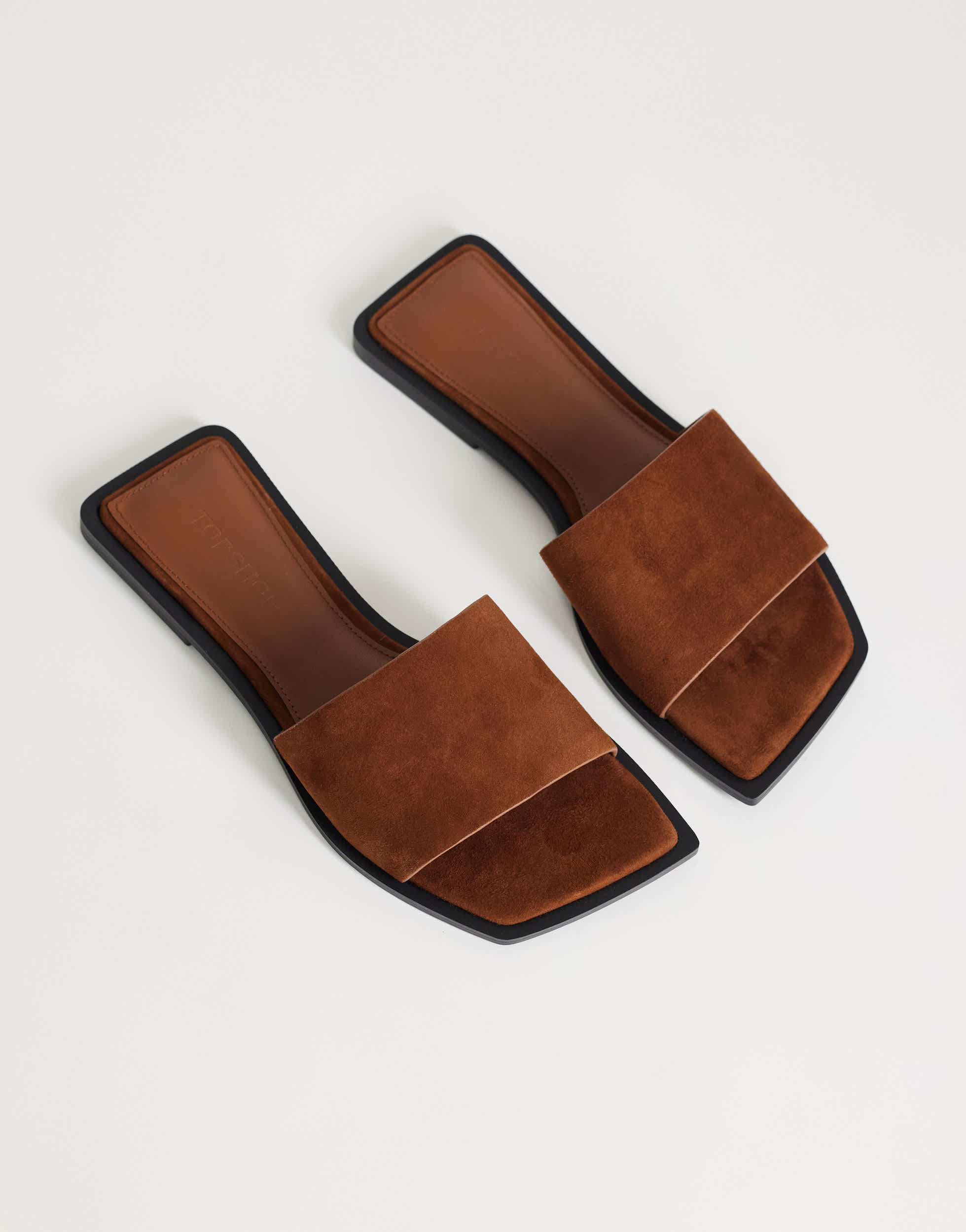 Topshop Sara – sandales plates mules en daim véritable tanné