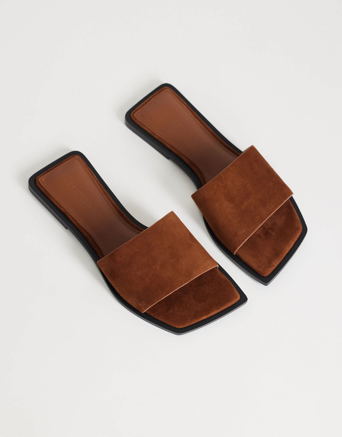 Topshop Sara real suede mule flat sandal in tan