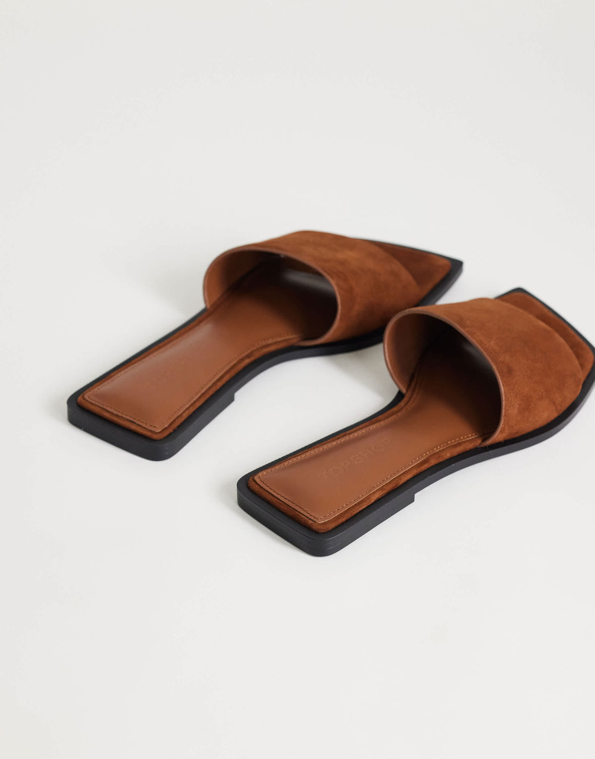 Topshop Sara real suede mule flat sandal in tan