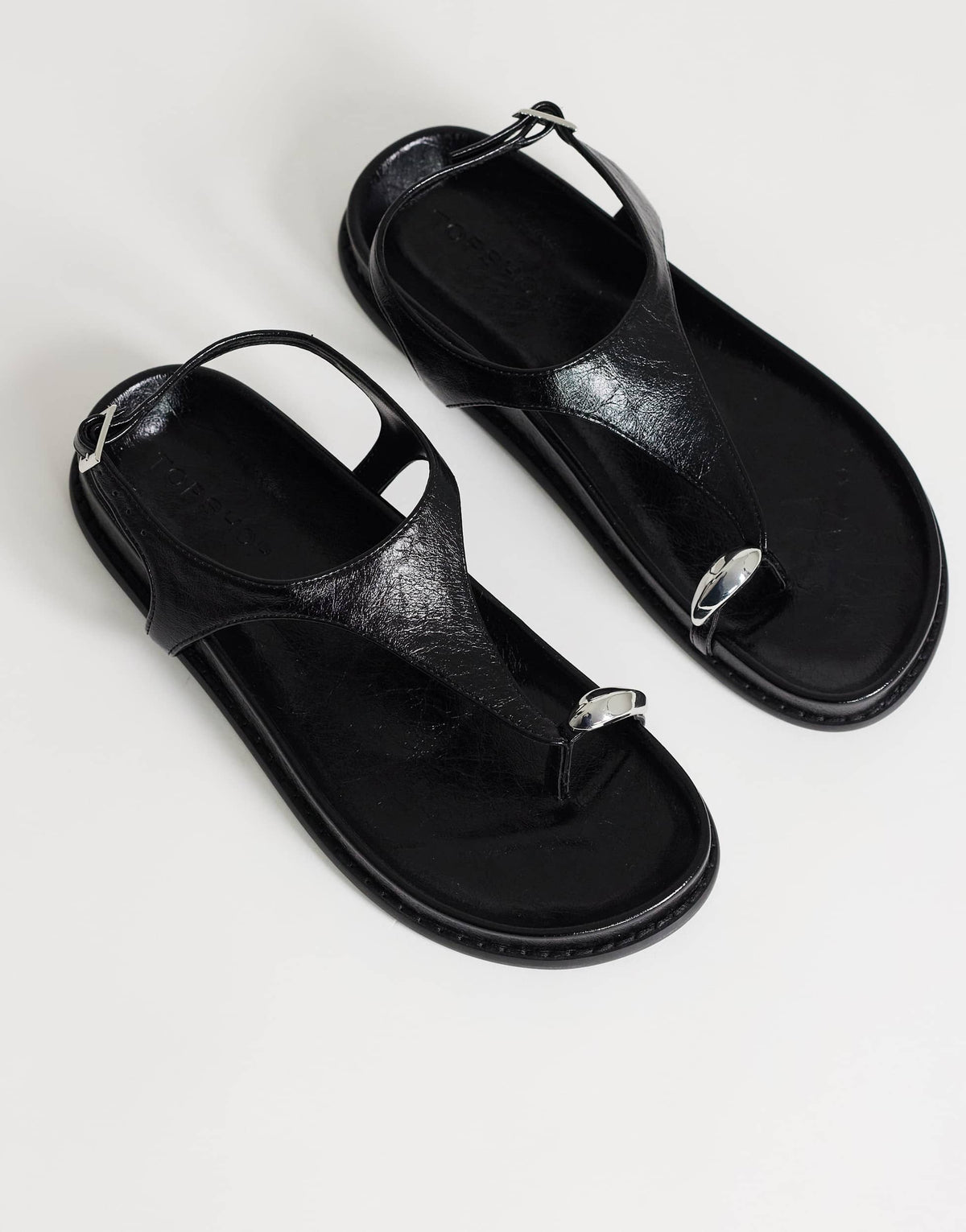 Topshop Elsie hardware footbed sandal in black