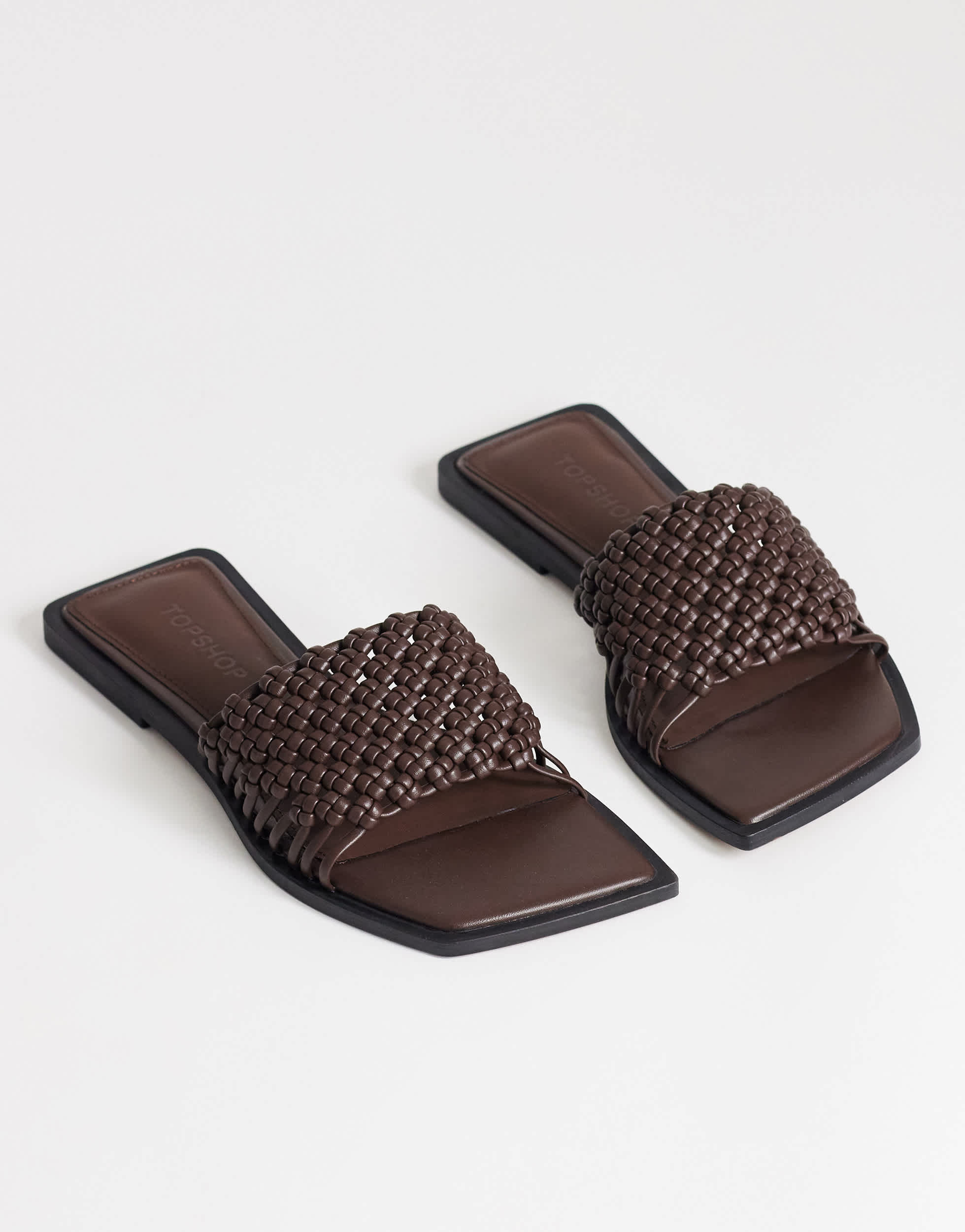 Topshop Eve woven flat sandal in chocolate