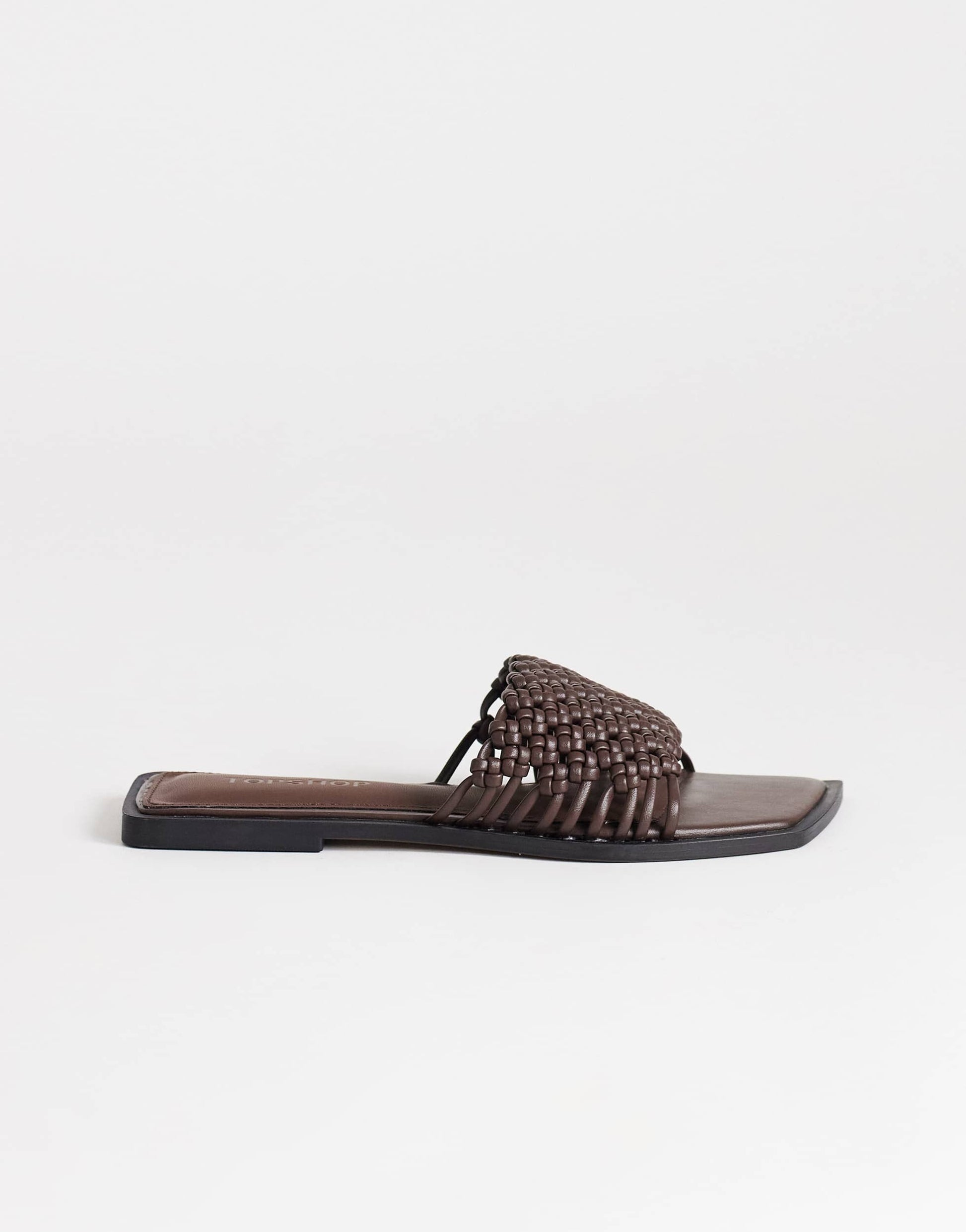 Topshop Eve woven flat sandal in chocolate