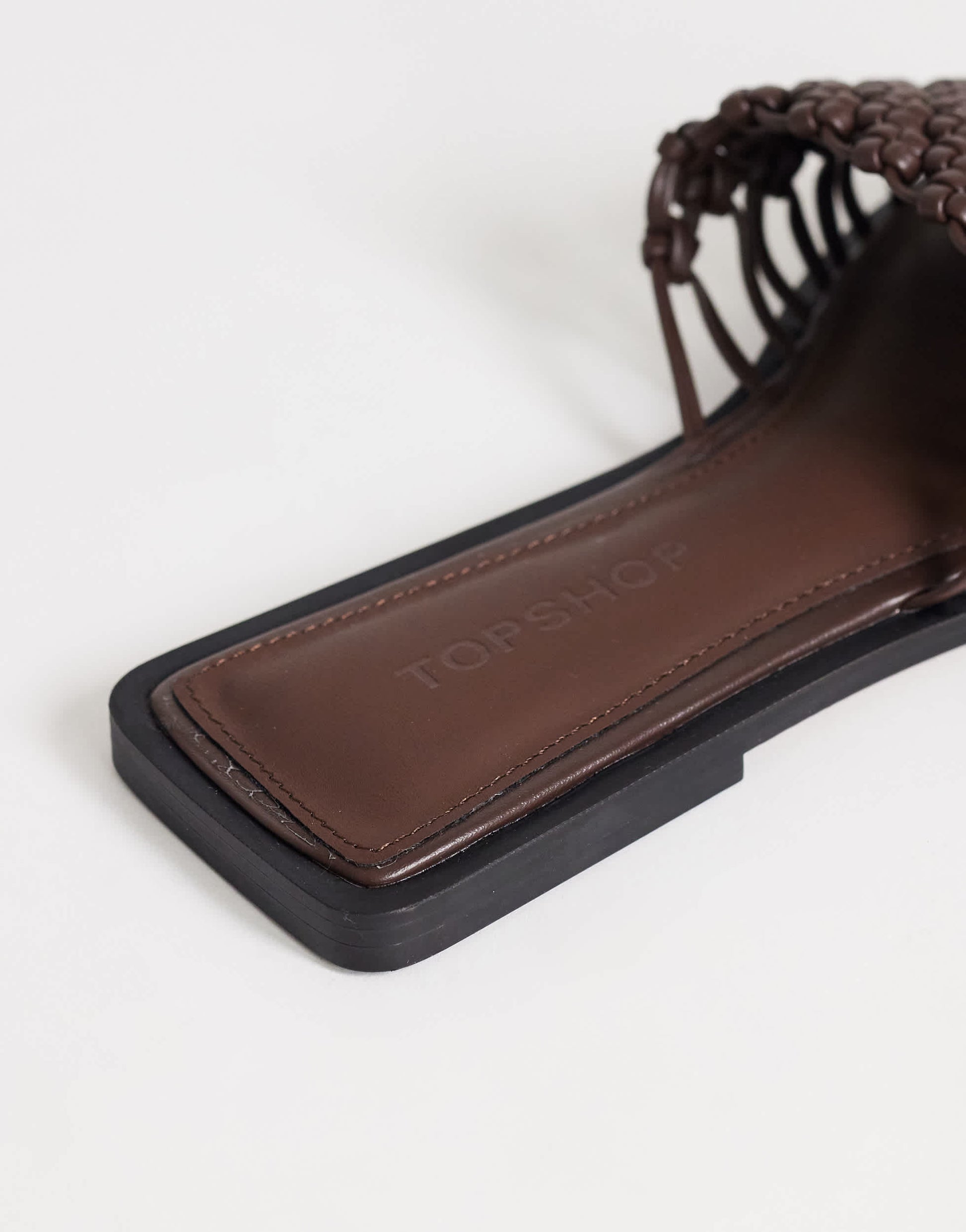 Topshop Eve woven flat sandal in chocolate