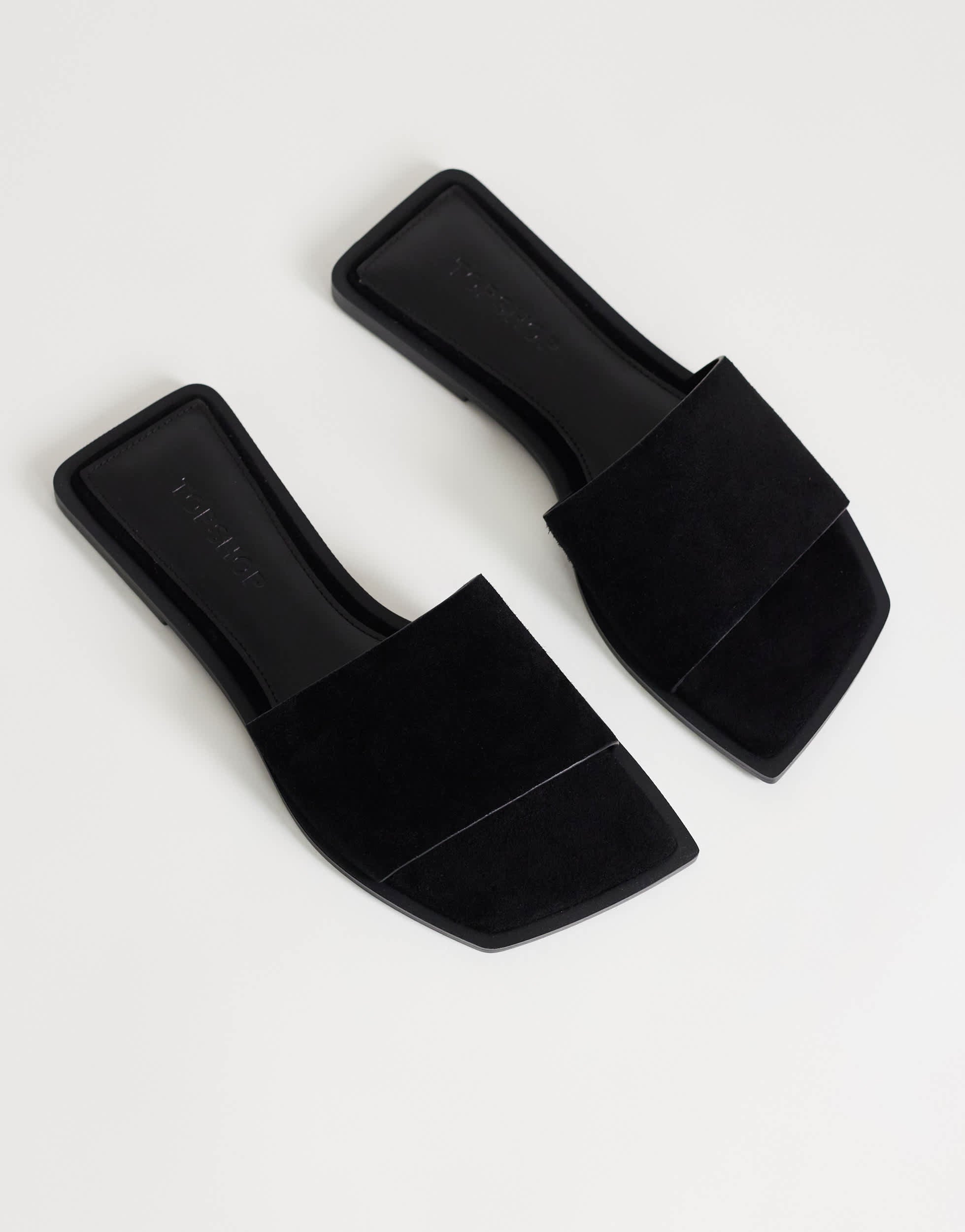 Sandales mules plates en daim véritable Sara de Topshop noires