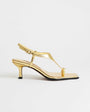Topshop Selina tie up heeled sandal with toe loop in gold