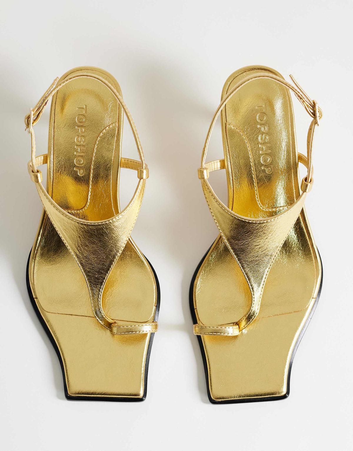 Topshop Selina tie up heeled sandal with toe loop in gold