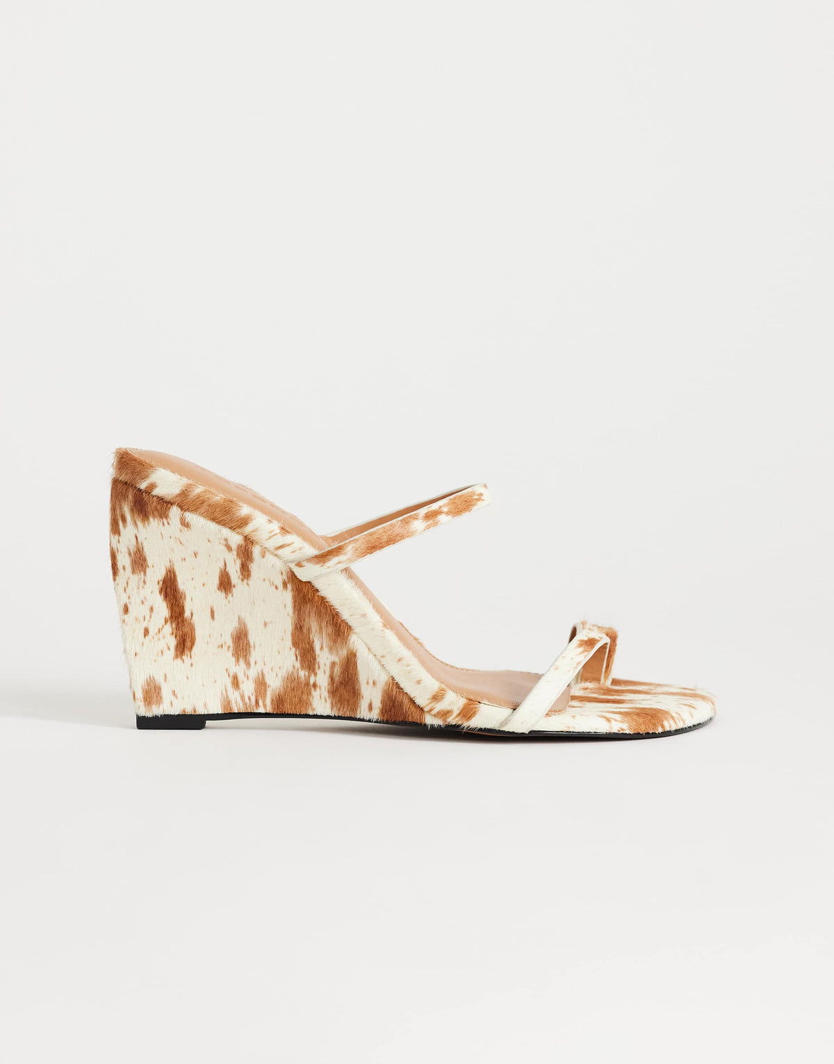 Topshop Abi strappy wedge high heel in cow print hair on real leather