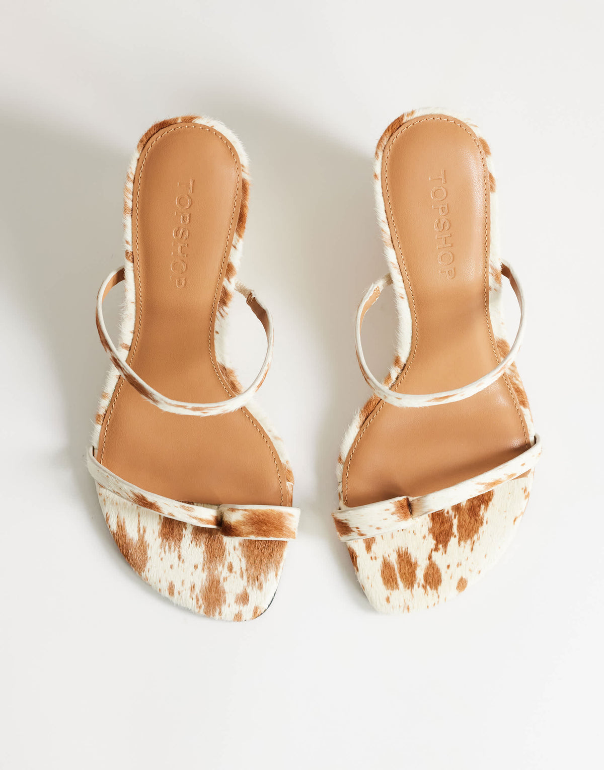 Topshop Abi strappy wedge high heel in cow print hair on real leather