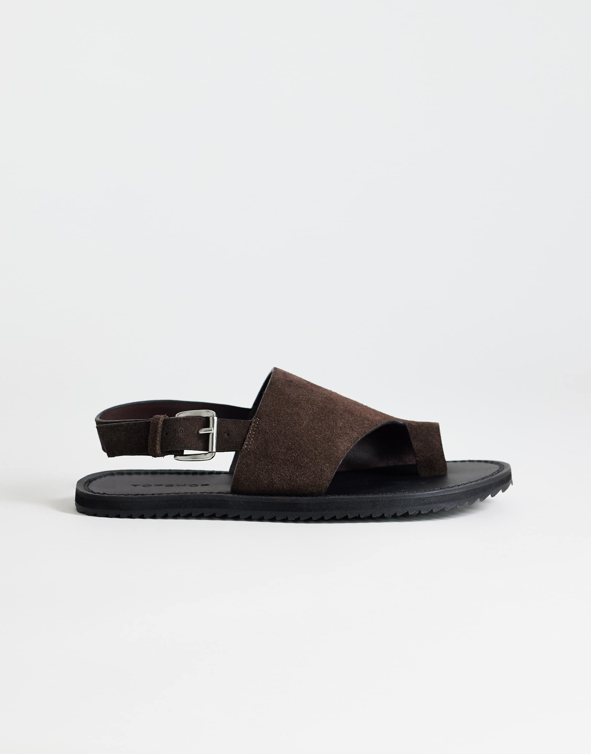 Topshop Ella leather toe loop sandal in chocolate 