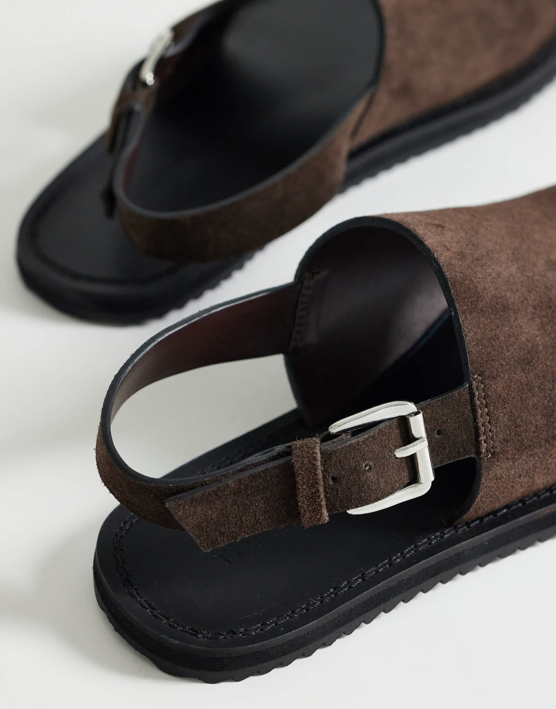 Topshop Ella leather toe loop sandal in chocolate 