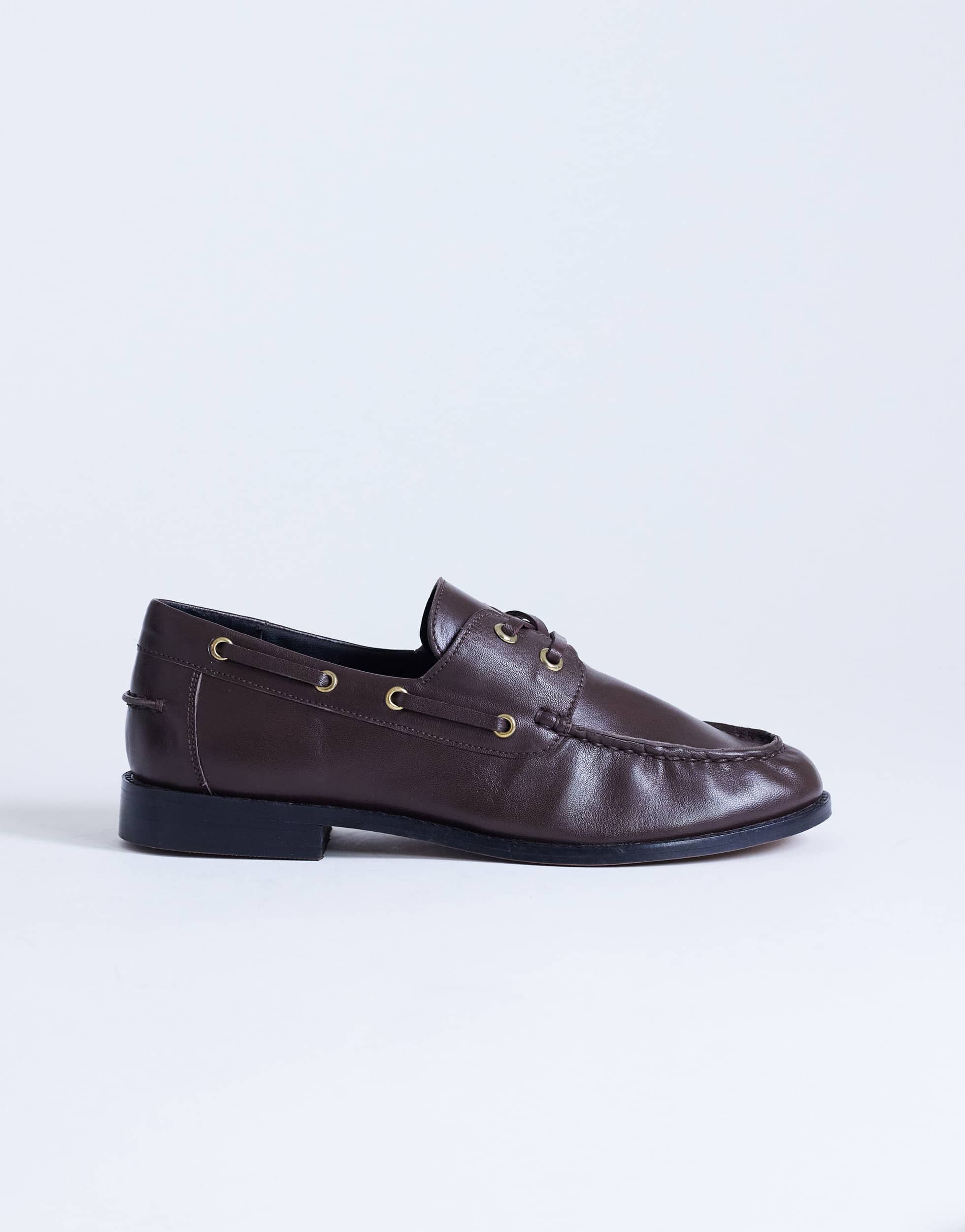 Topshop Brandi leather lace up shoe in chocolate