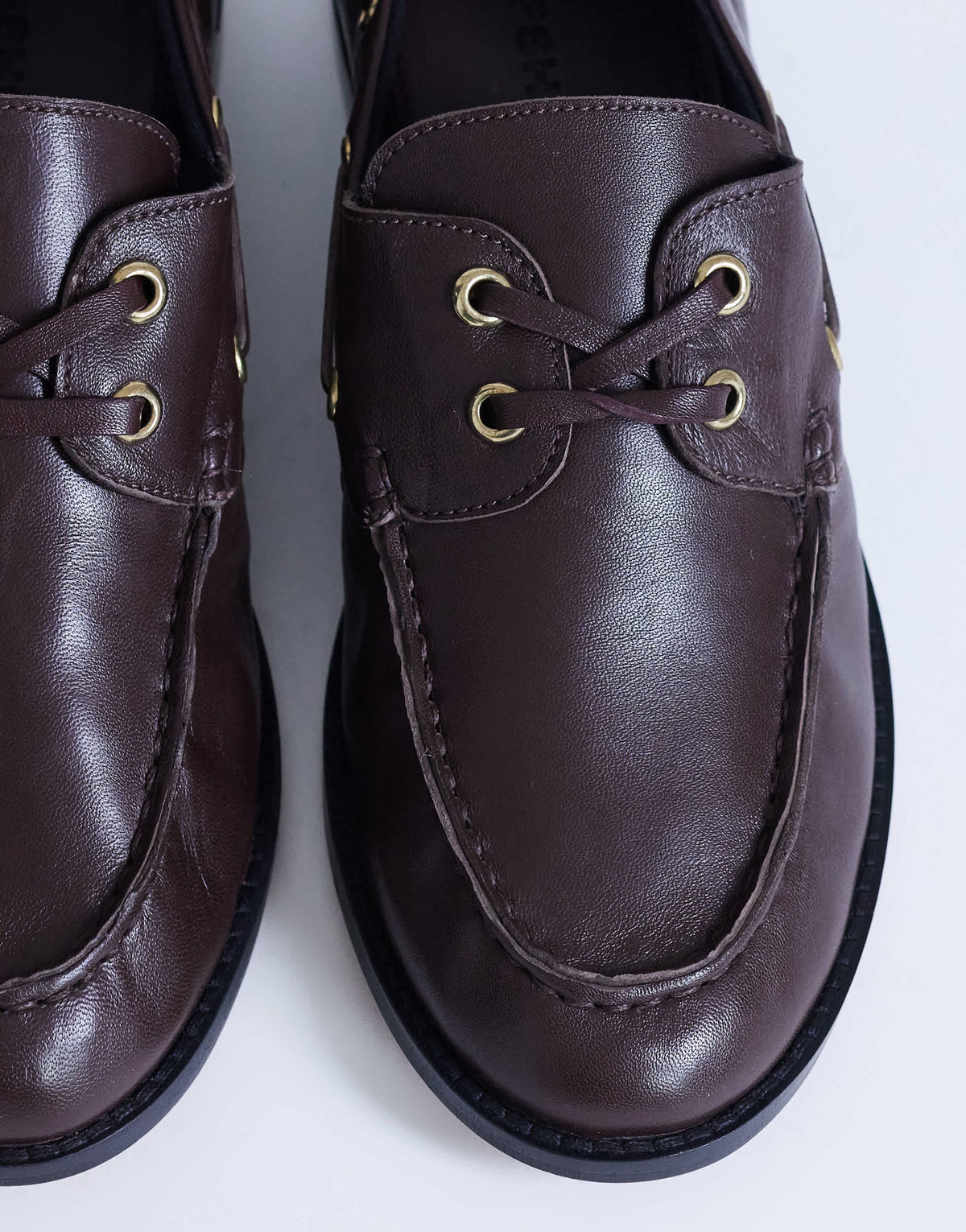 Topshop Brandi leather lace up shoe in chocolate