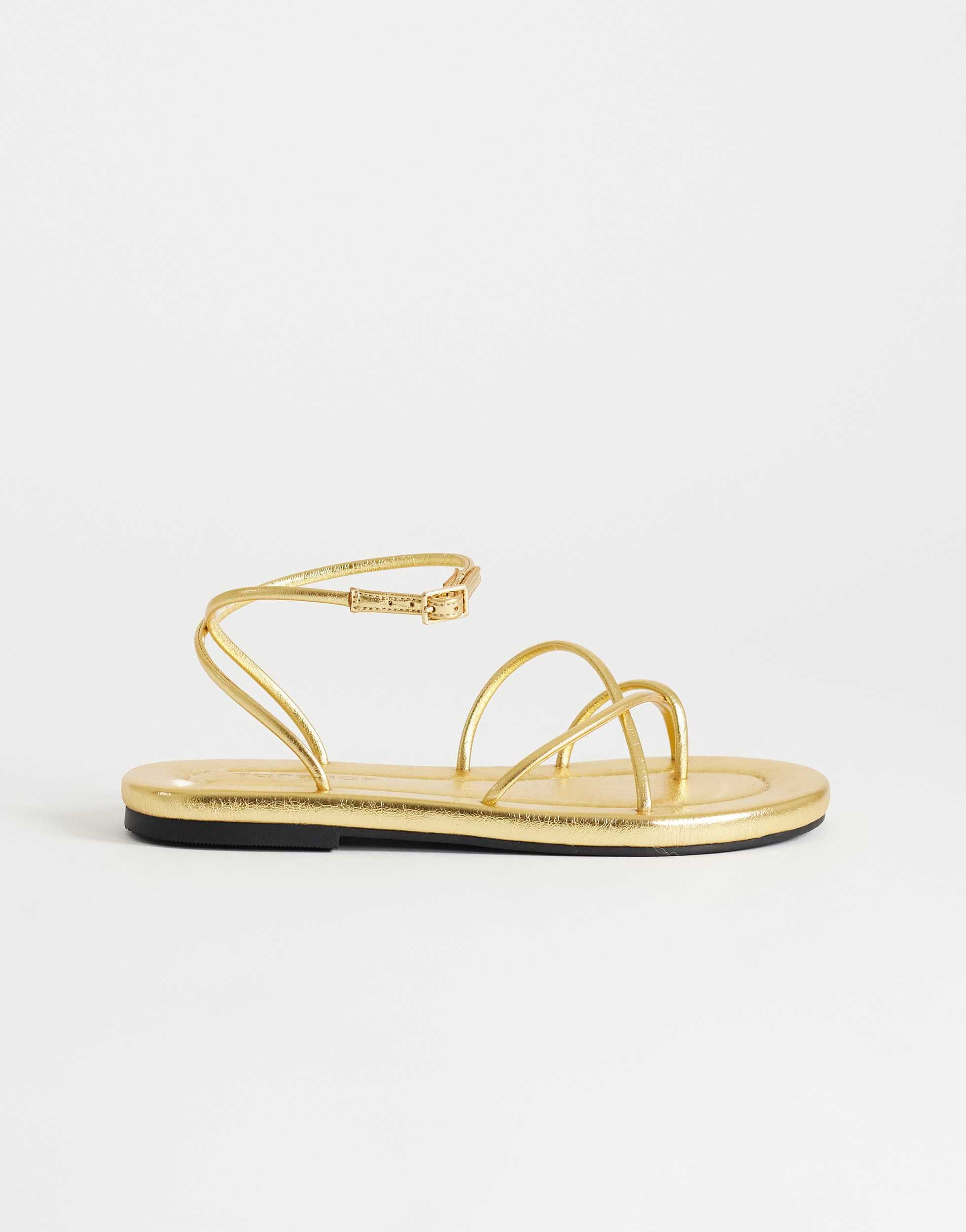 Topshop Emma strappy flat sandal in gold