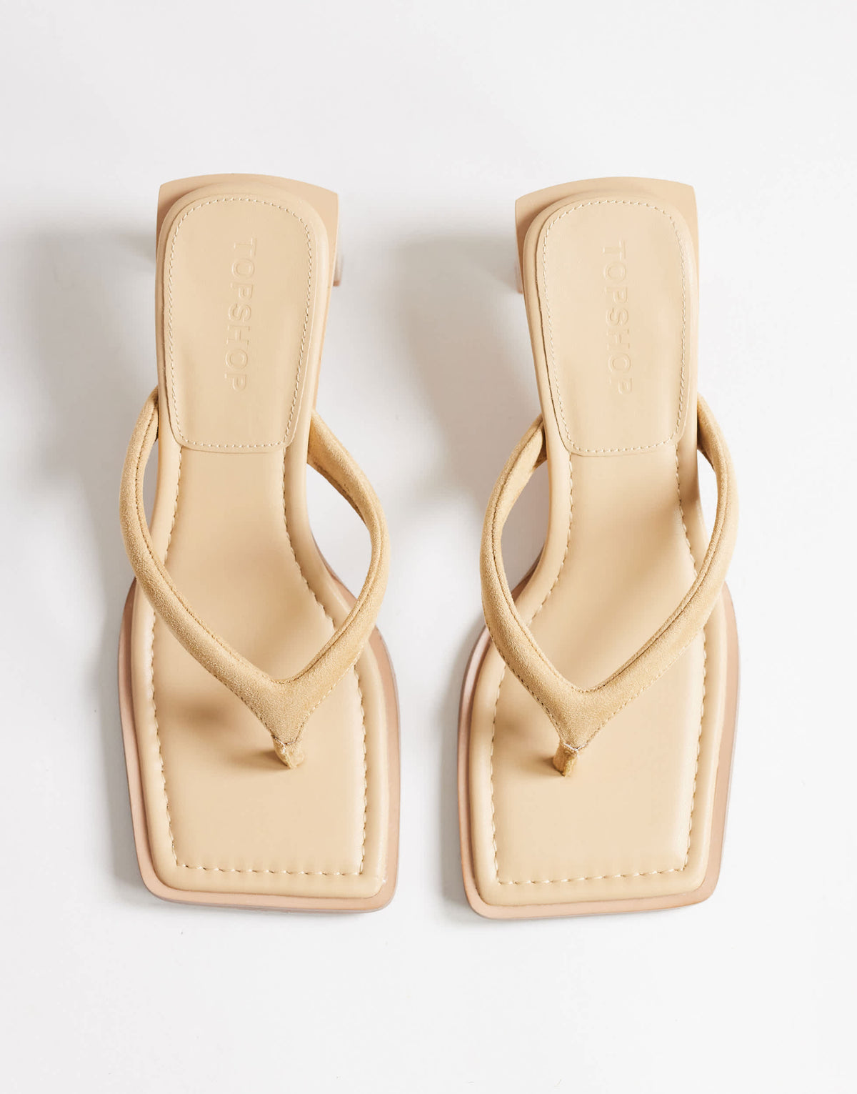 Topshop Sadie toe thong mid heel in camel