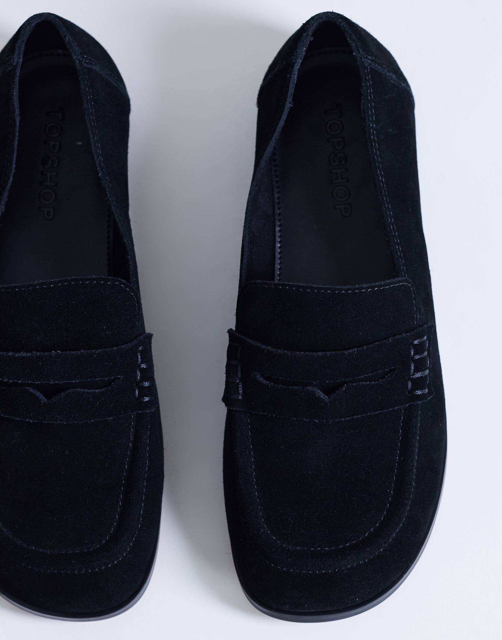 Topshop Charlie real leather flat loafer in black suede