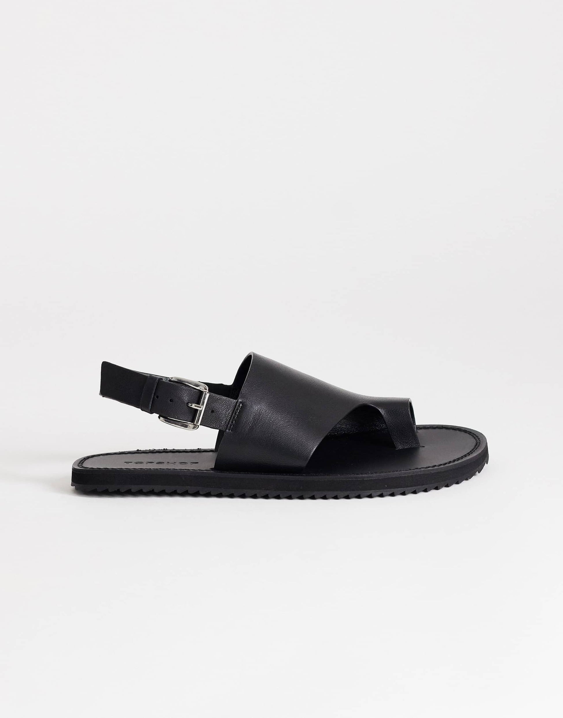 Topshop Ella leather toe loop sandal in black