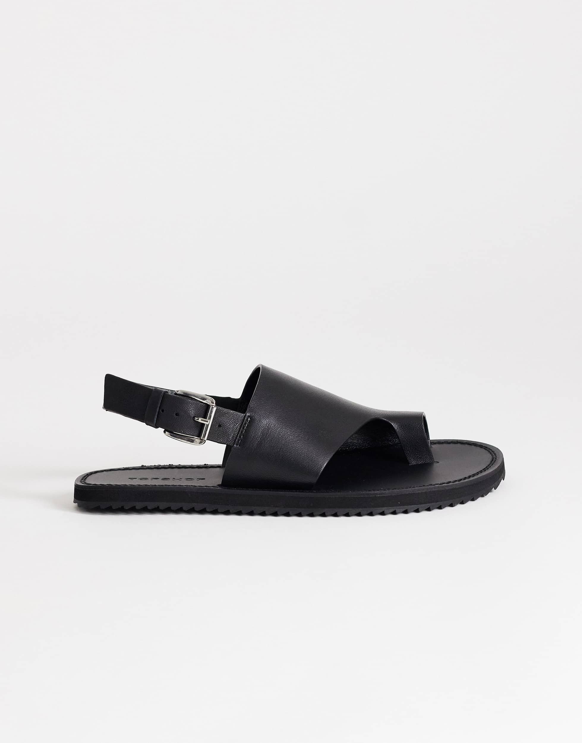 Topshop Ella leather toe loop sandal in black