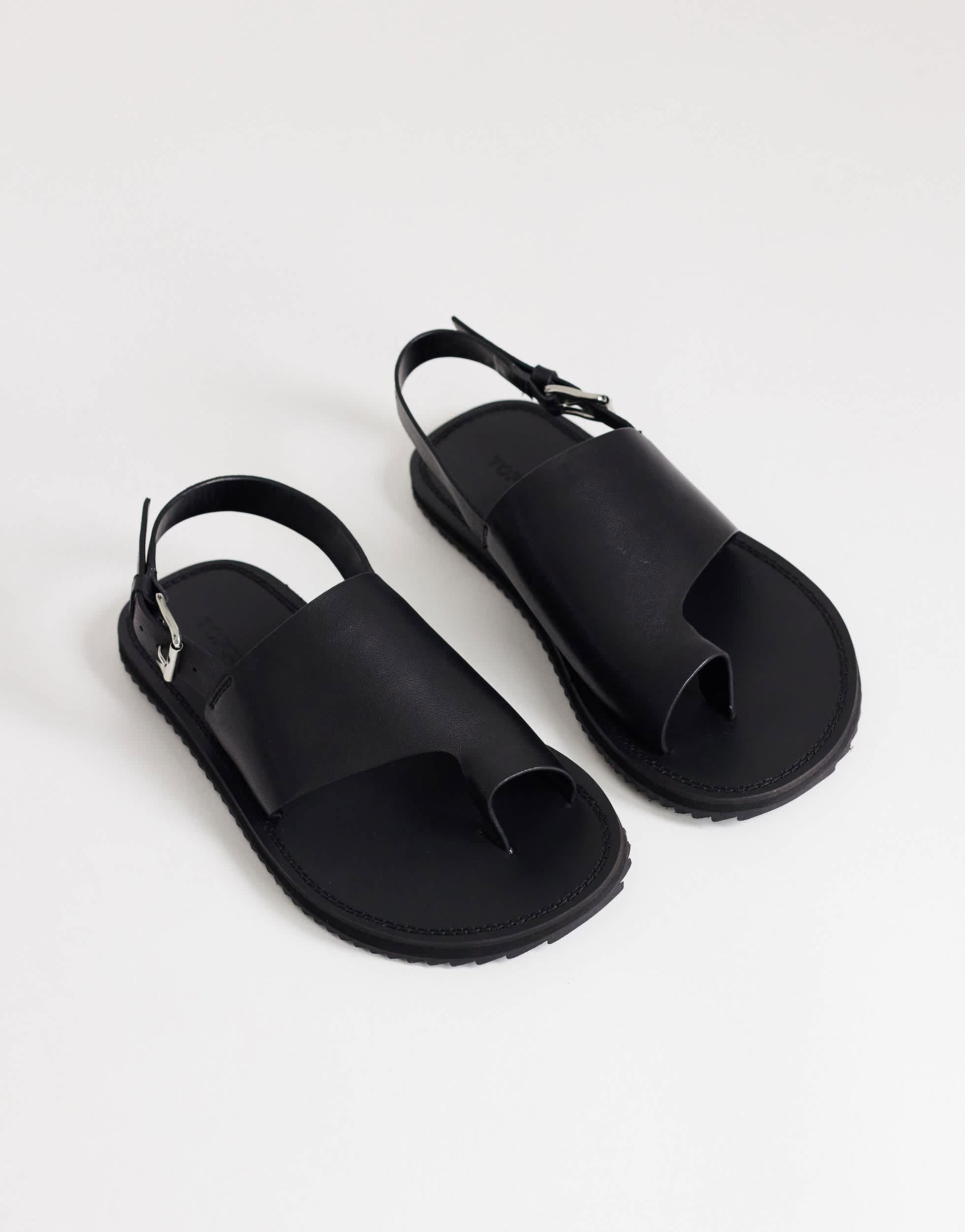 Topshop Ella leather toe loop sandal in black