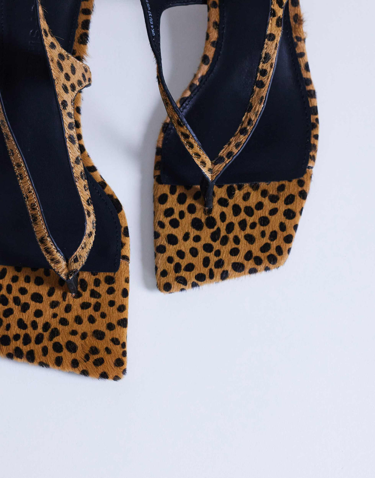 Topshop Sunshine toe thong mid heel sandal in deer print hair on real leather 