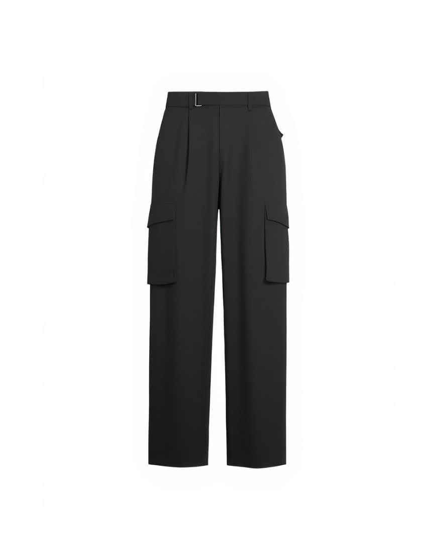 Topman wide leg belted smart trouser with side pockets in charcoal