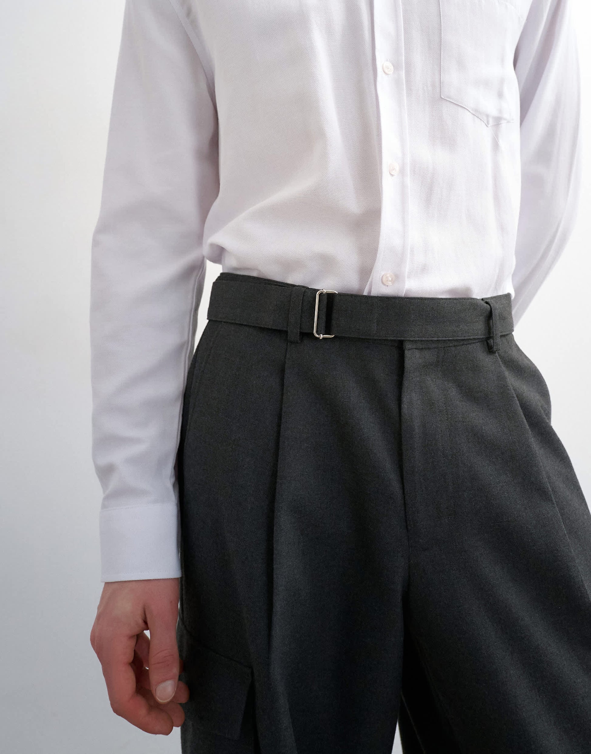 Topman wide leg belted smart trouser with side pockets in charcoal