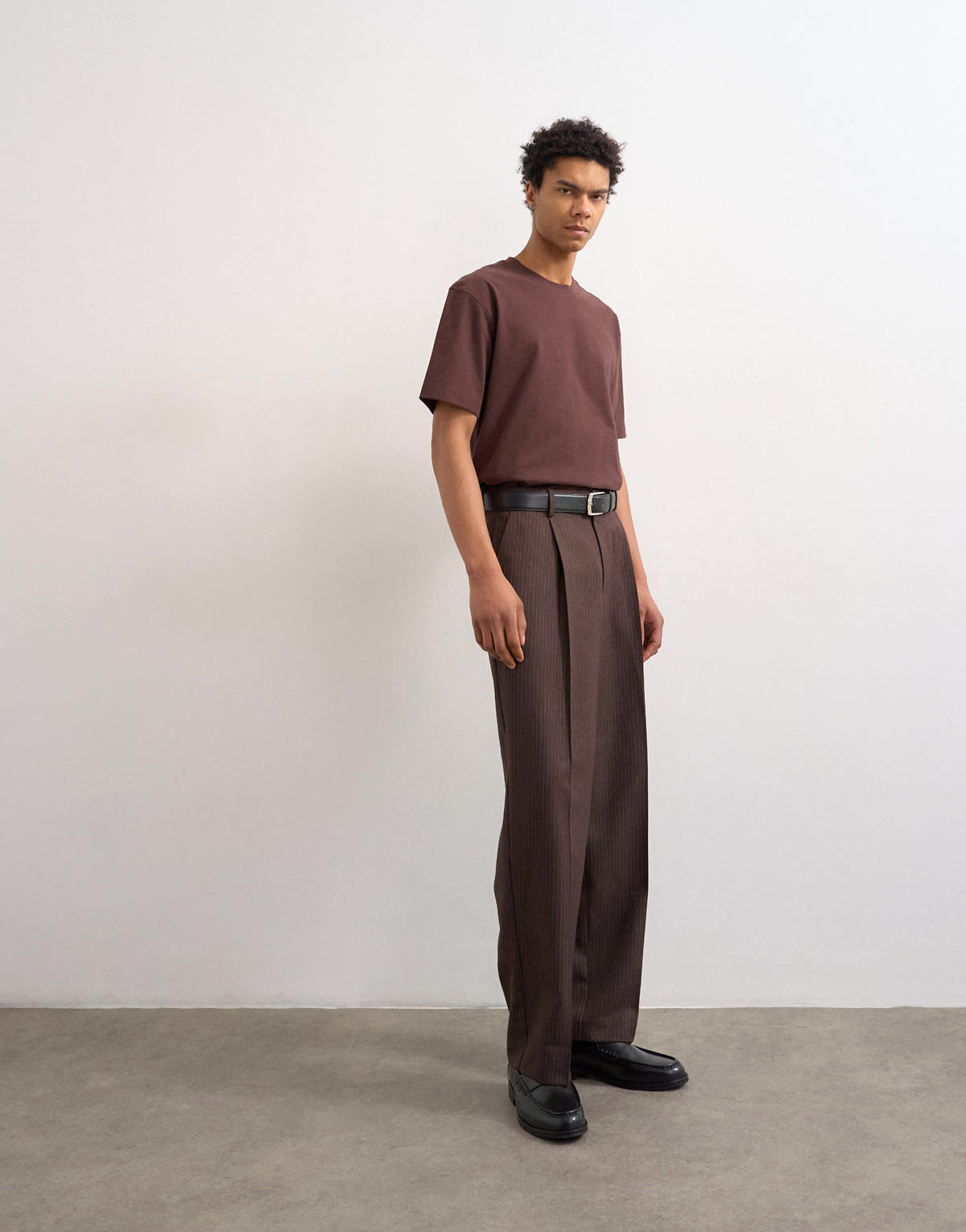 Topman wide leg pinstripe trousers in brown