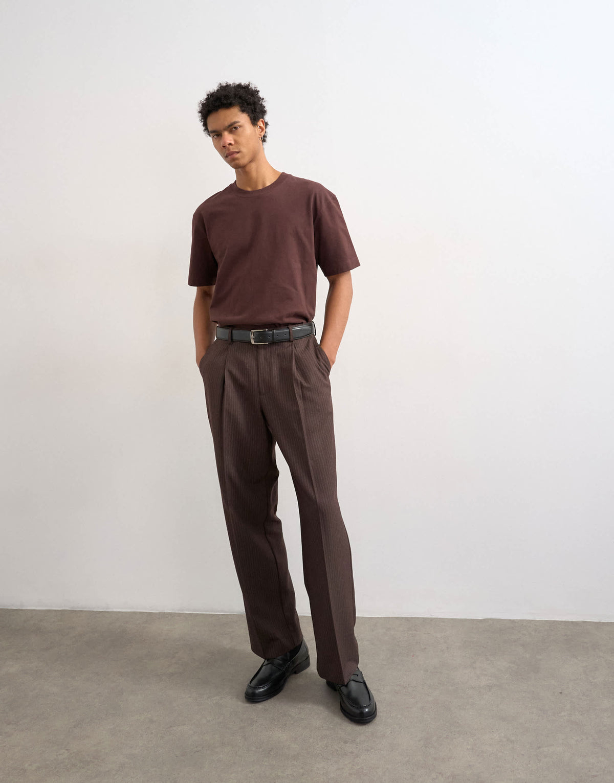 Topman wide leg pinstripe trousers in brown