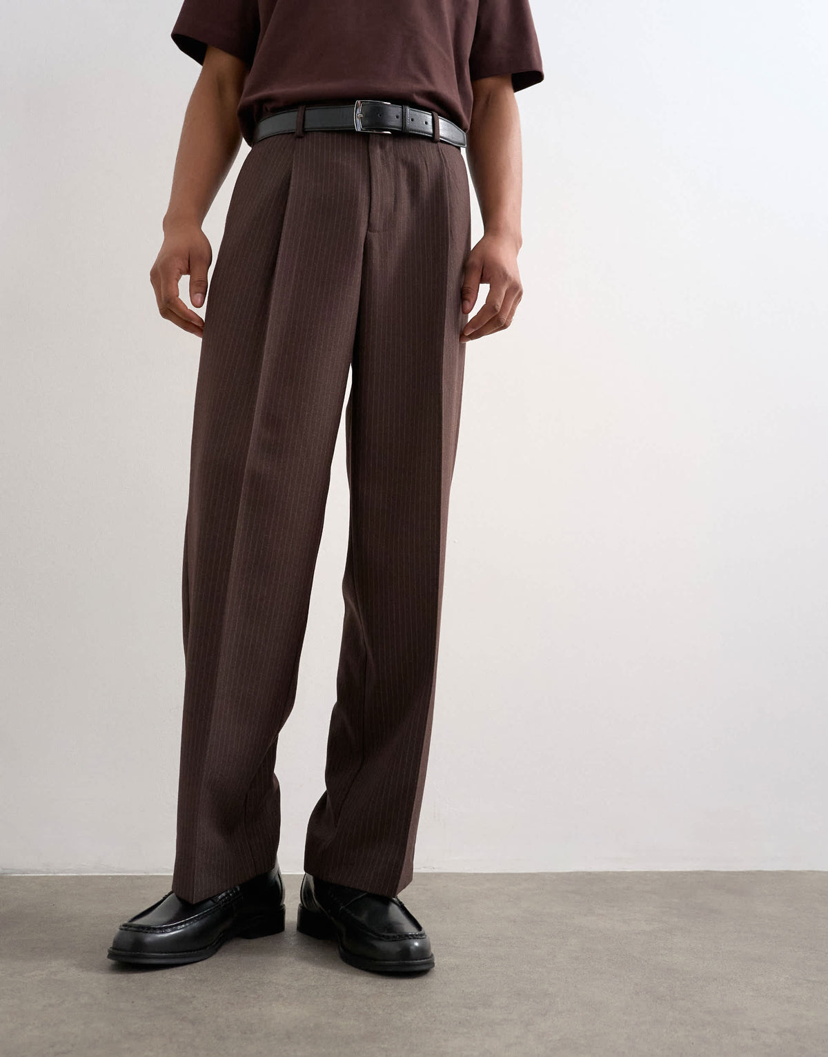 Topman wide leg pinstripe trousers in brown