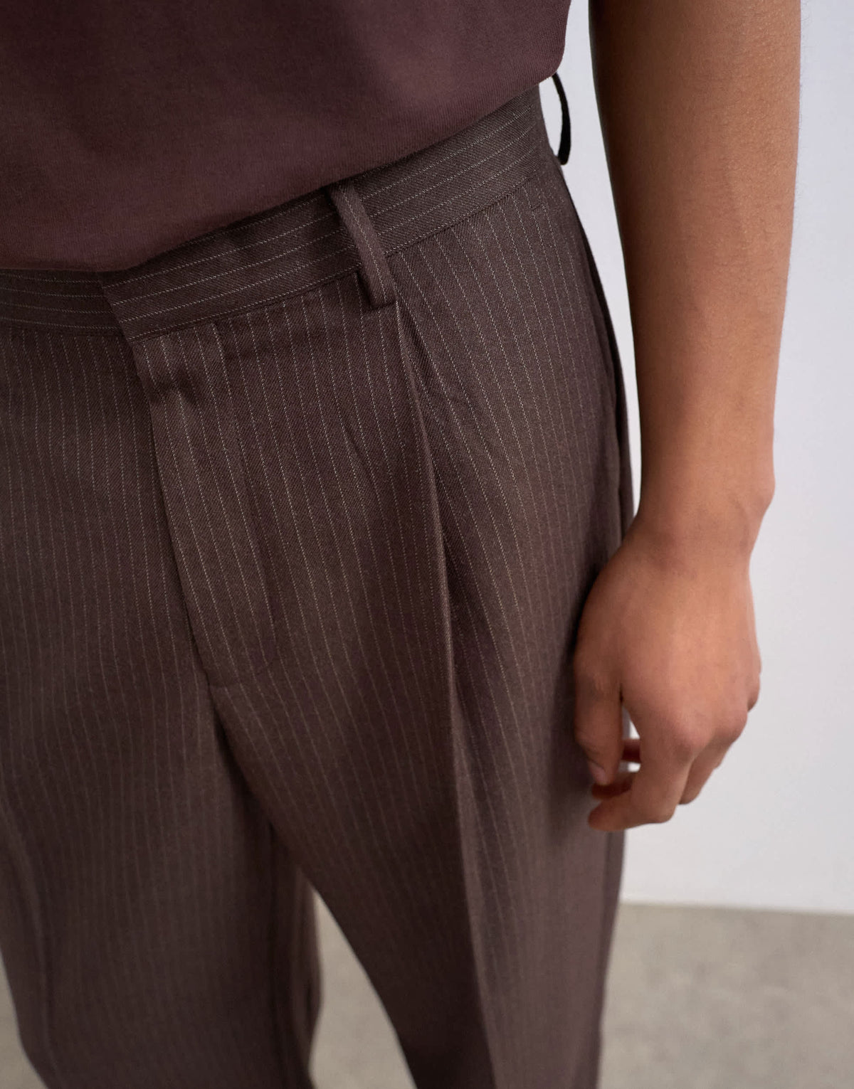 Topman wide leg pinstripe trousers in brown