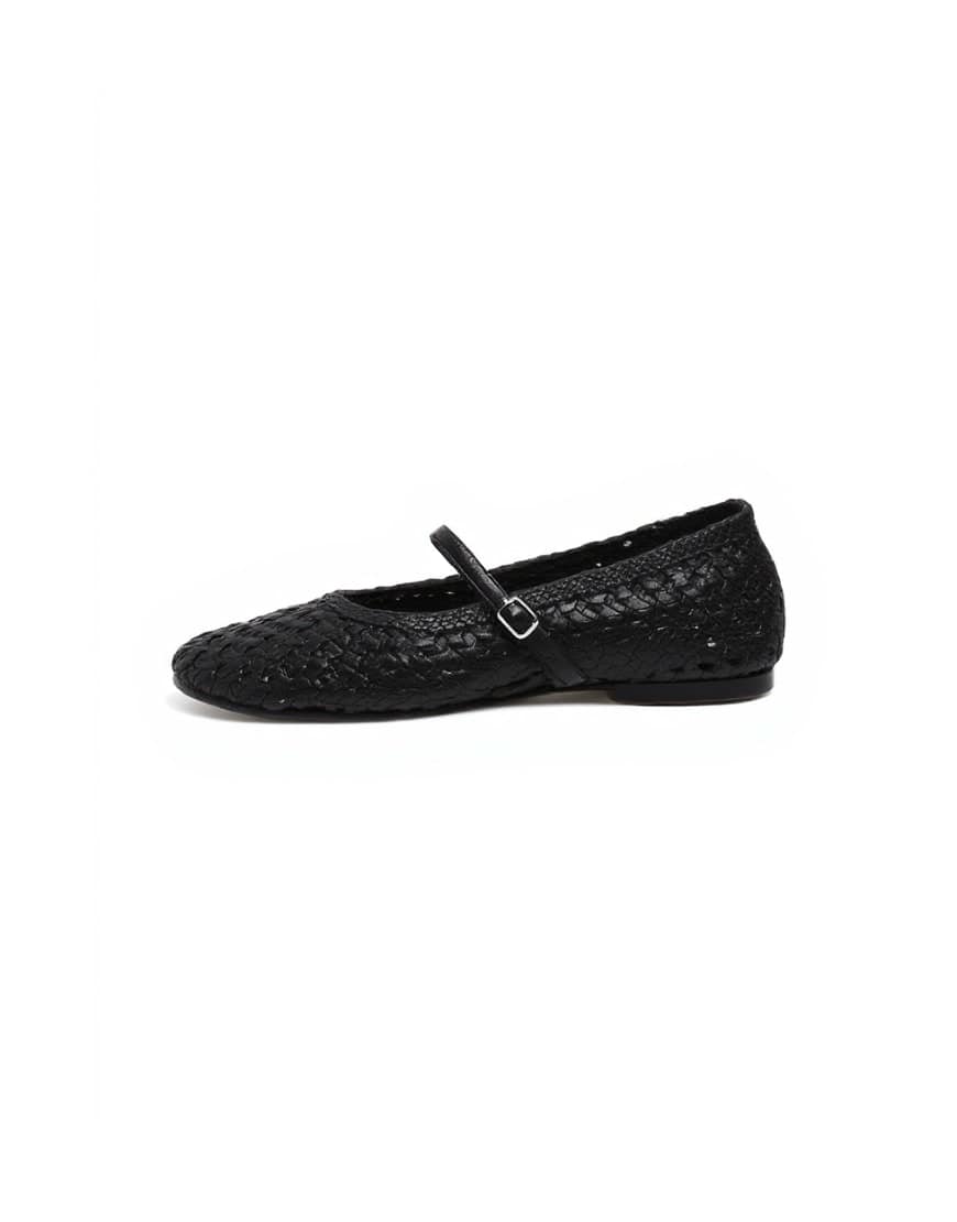 Topshop Bobbi leather woven ballet in black