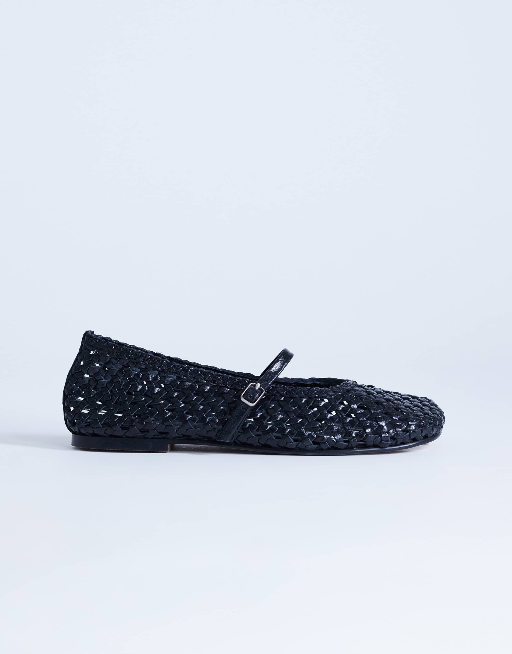 Topshop Bobbi leather woven ballet in black