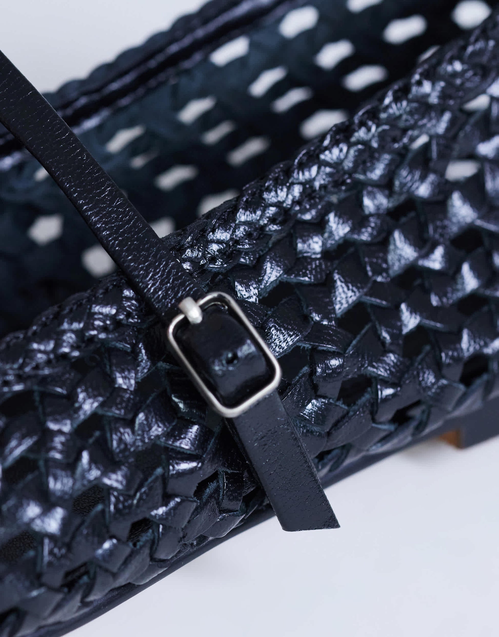 Topshop Bobbi leather woven ballet in black