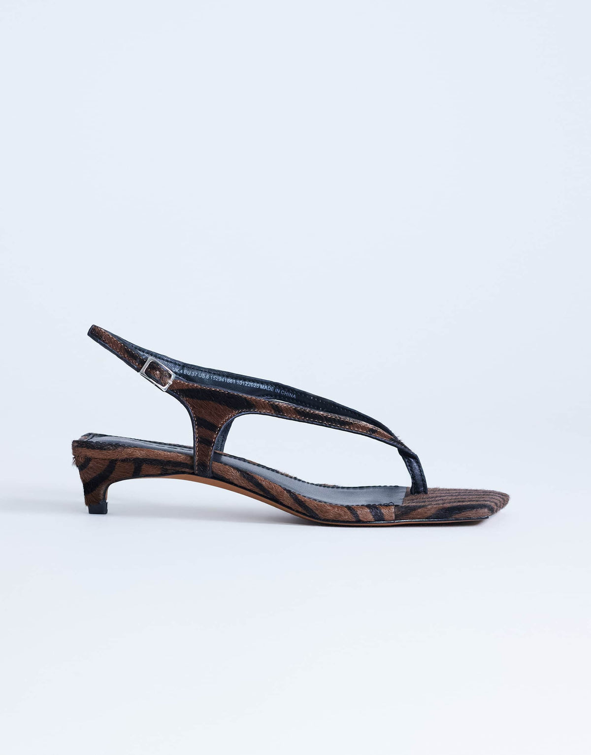 Topshop Sunshine toe thong mid heel sandal in brown zebra hair on real leather 