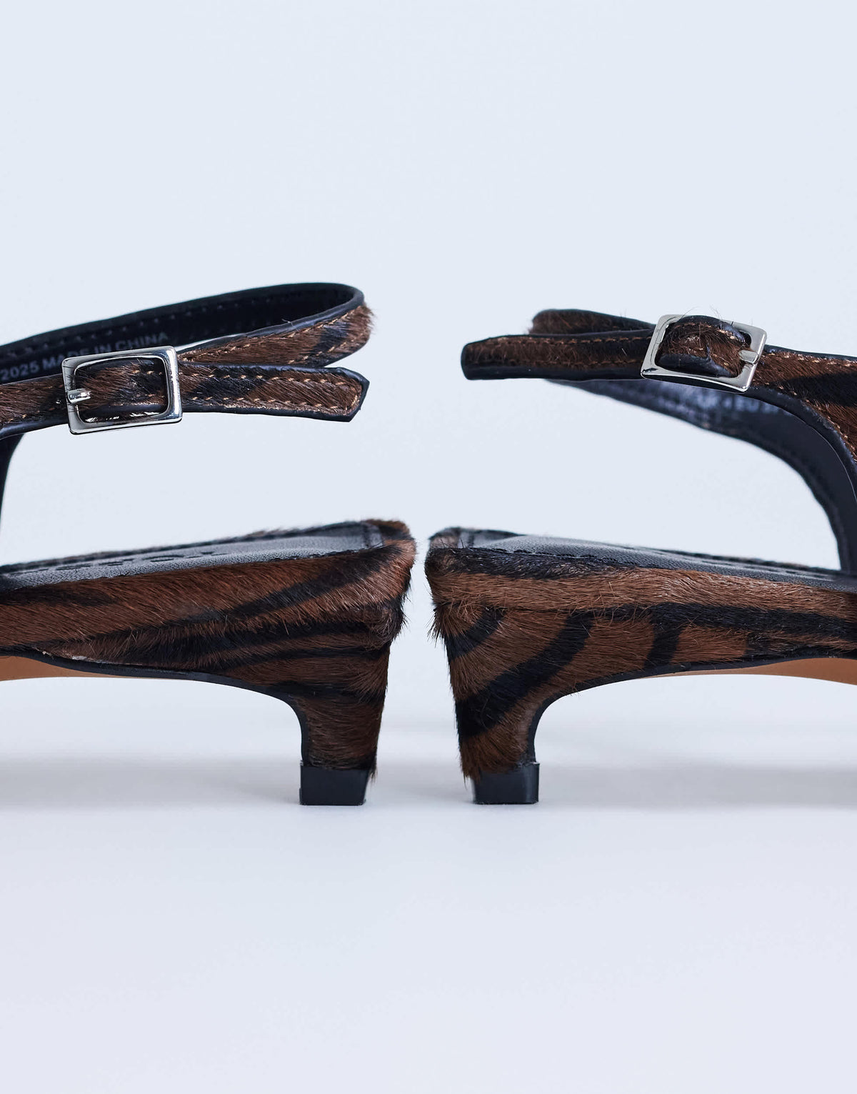 Topshop Sunshine toe thong mid heel sandal in brown zebra hair on real leather 