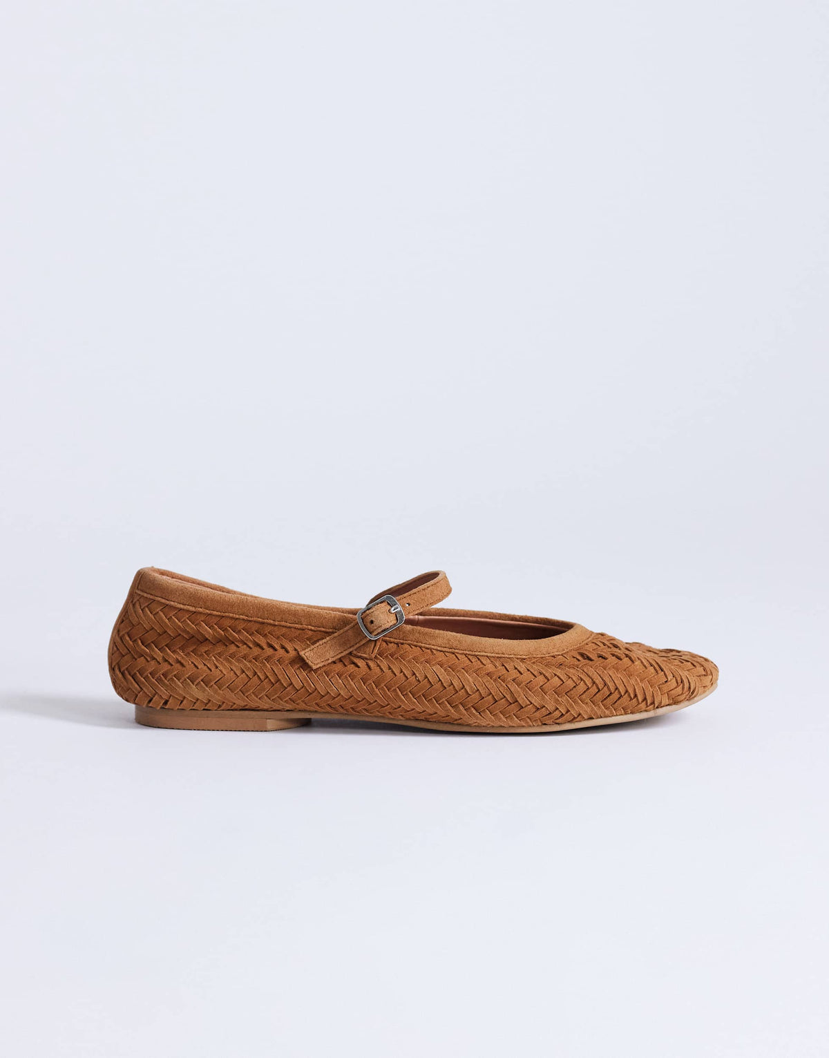 Topshop Bonnie real suede woven ballet in tan