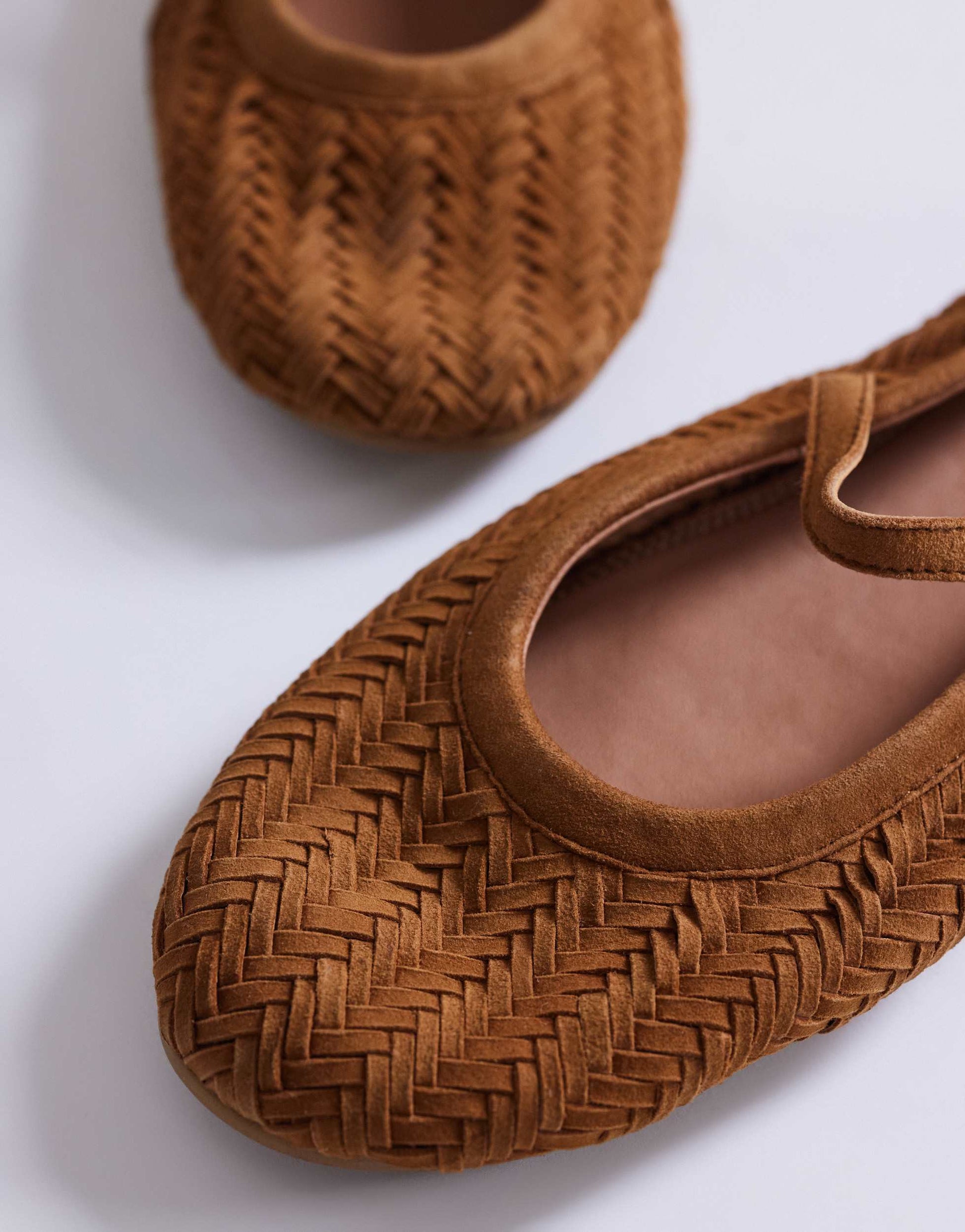 Topshop Bonnie real suede woven ballet in tan