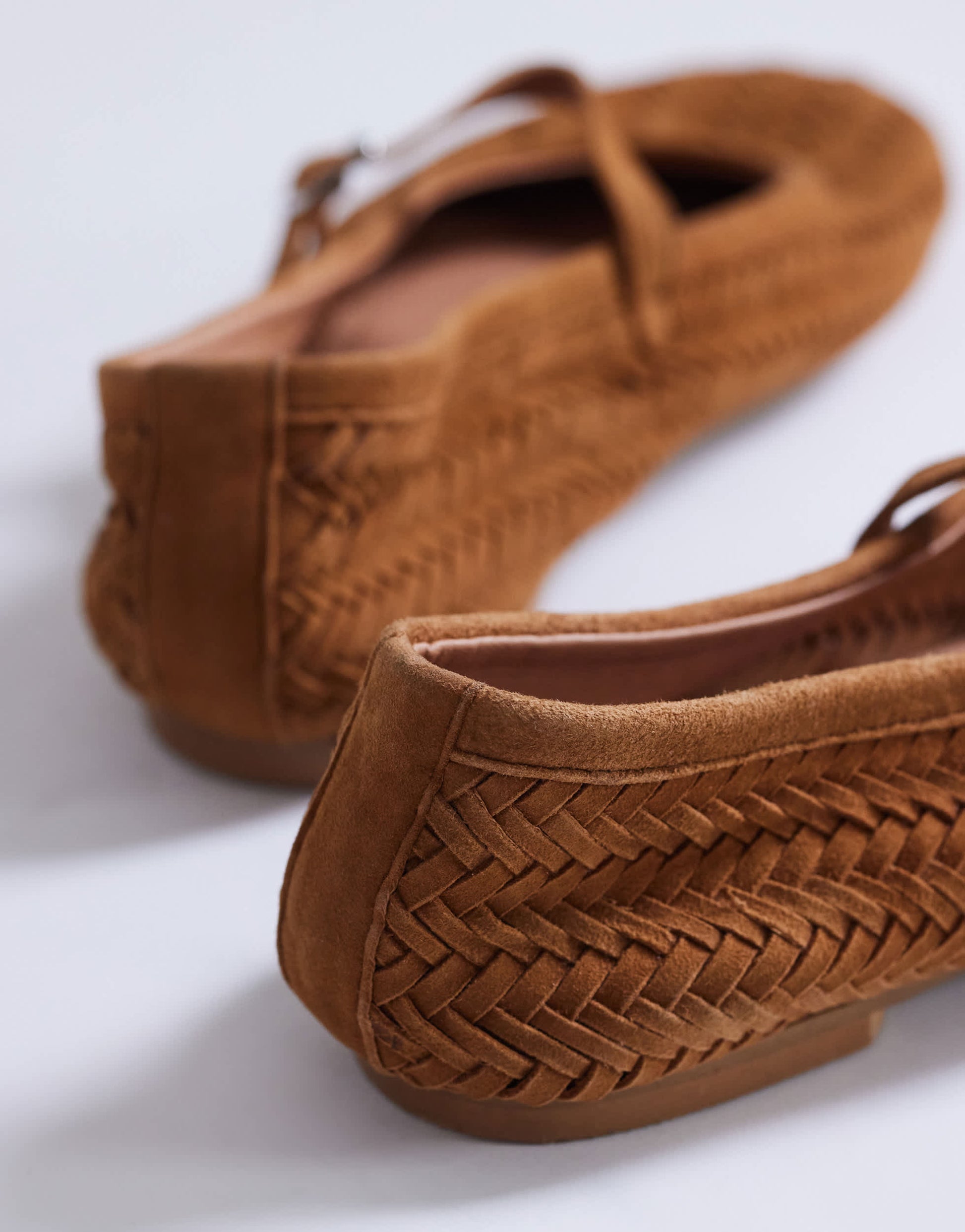 Topshop Bonnie real suede woven ballet in tan