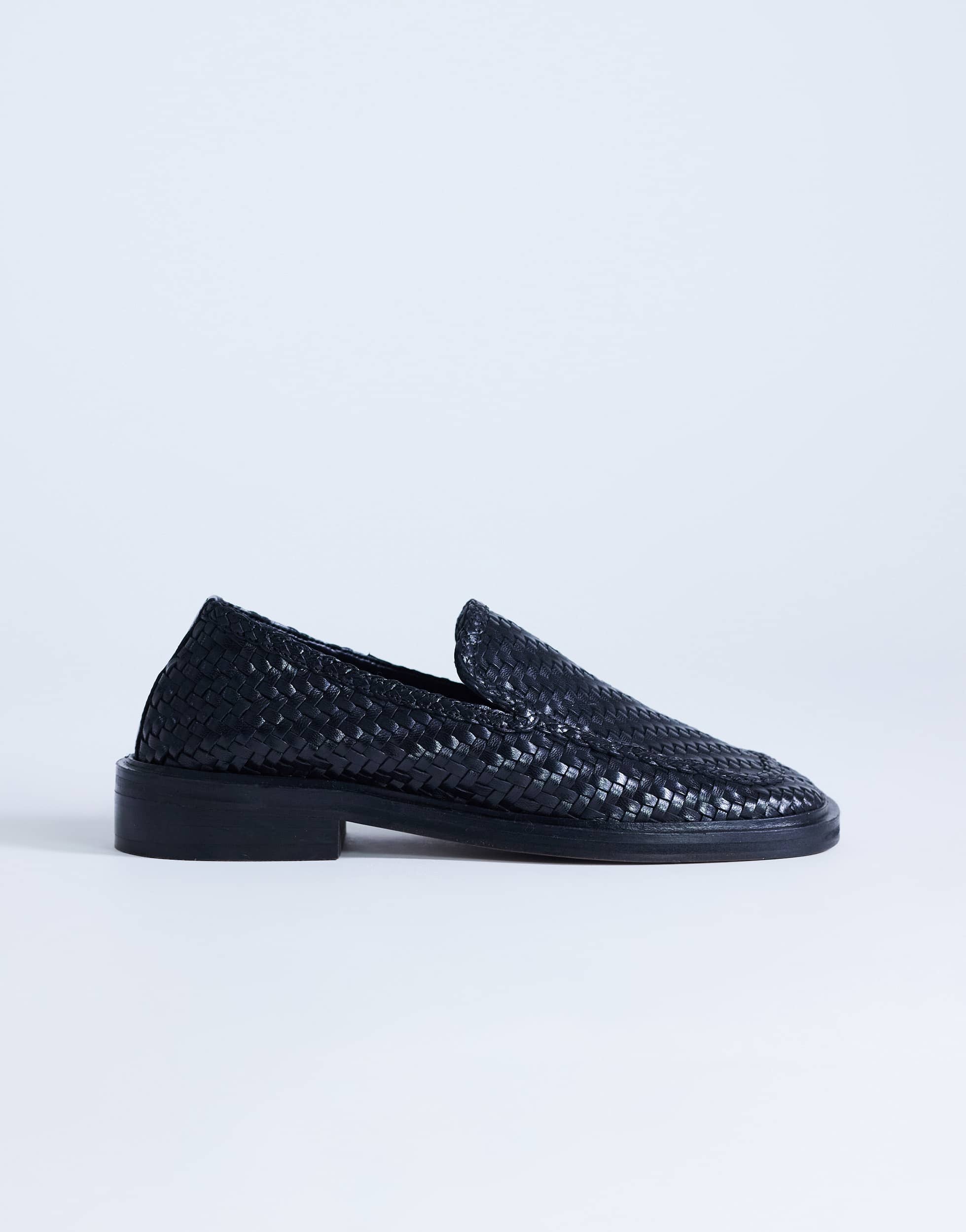Topshop Bali real leather weave flat shoe loafer in black