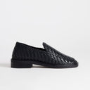 Topshop Bali real leather weave flat shoe loafer in black