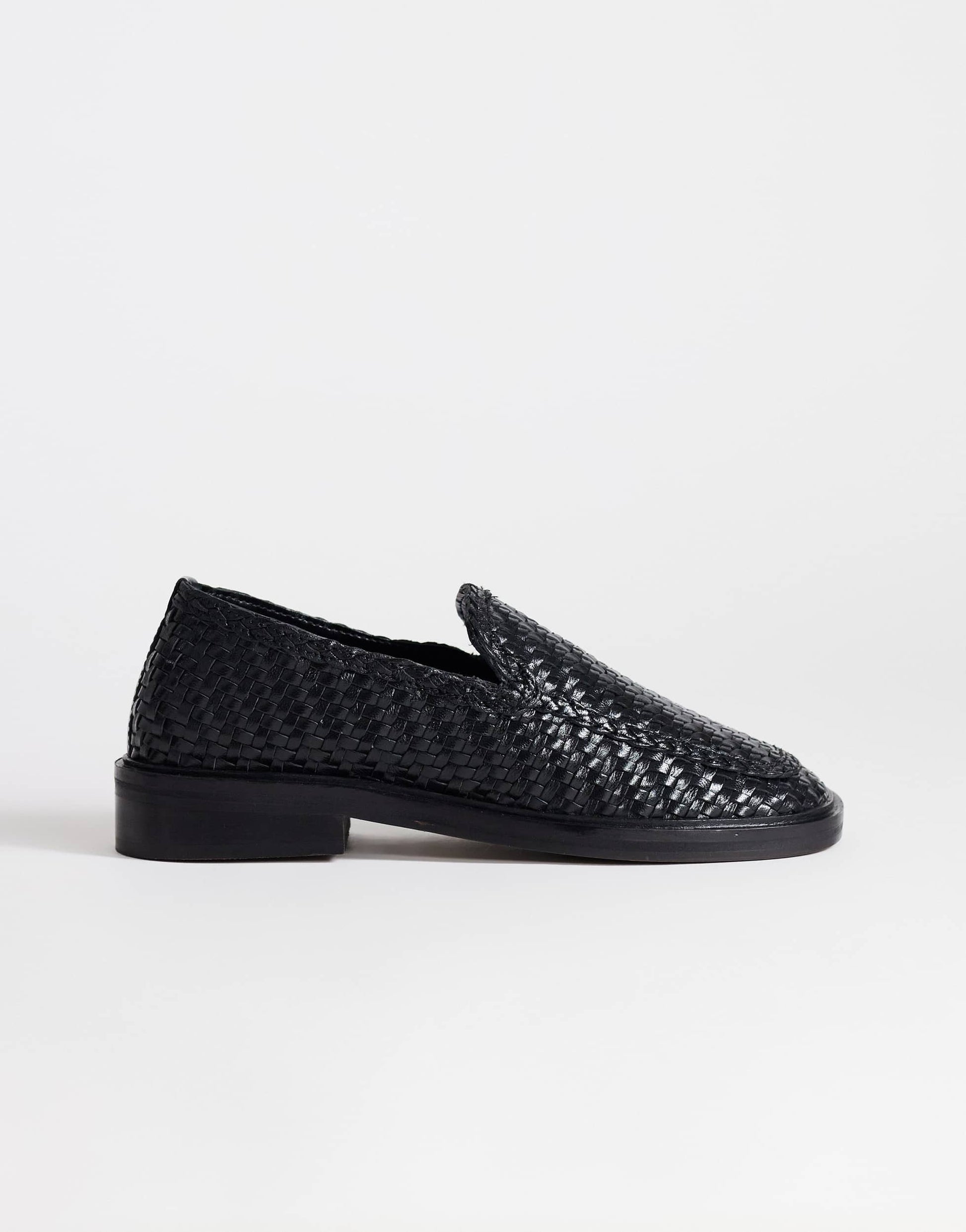 Topshop Bali real leather weave flat shoe loafer in black