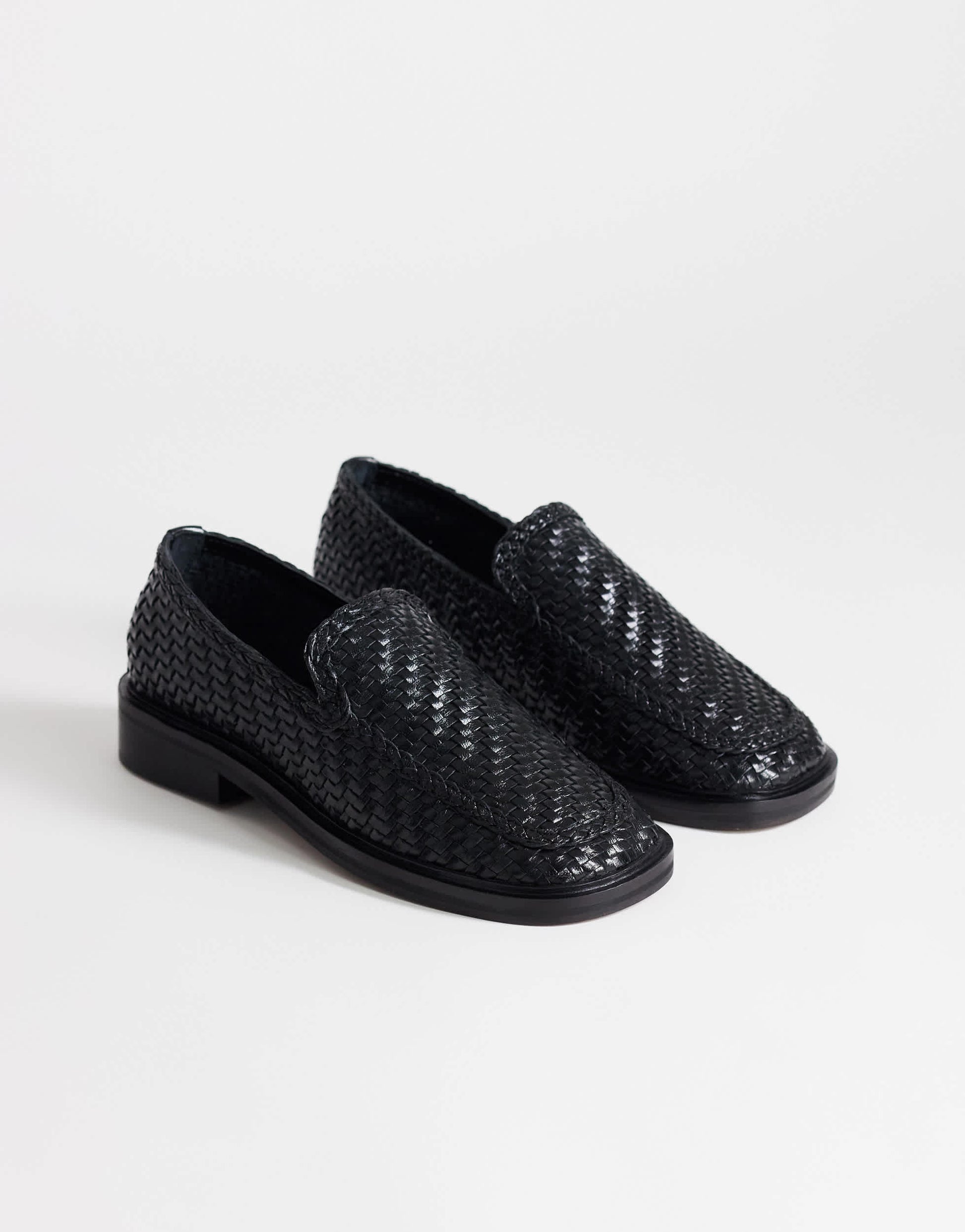 Topshop Bali real leather weave flat shoe loafer in black