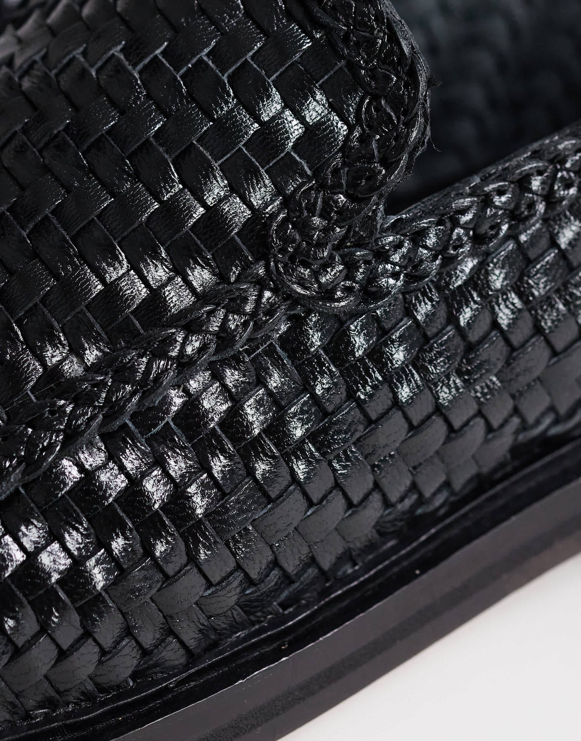 Topshop Bali real leather weave flat shoe loafer in black