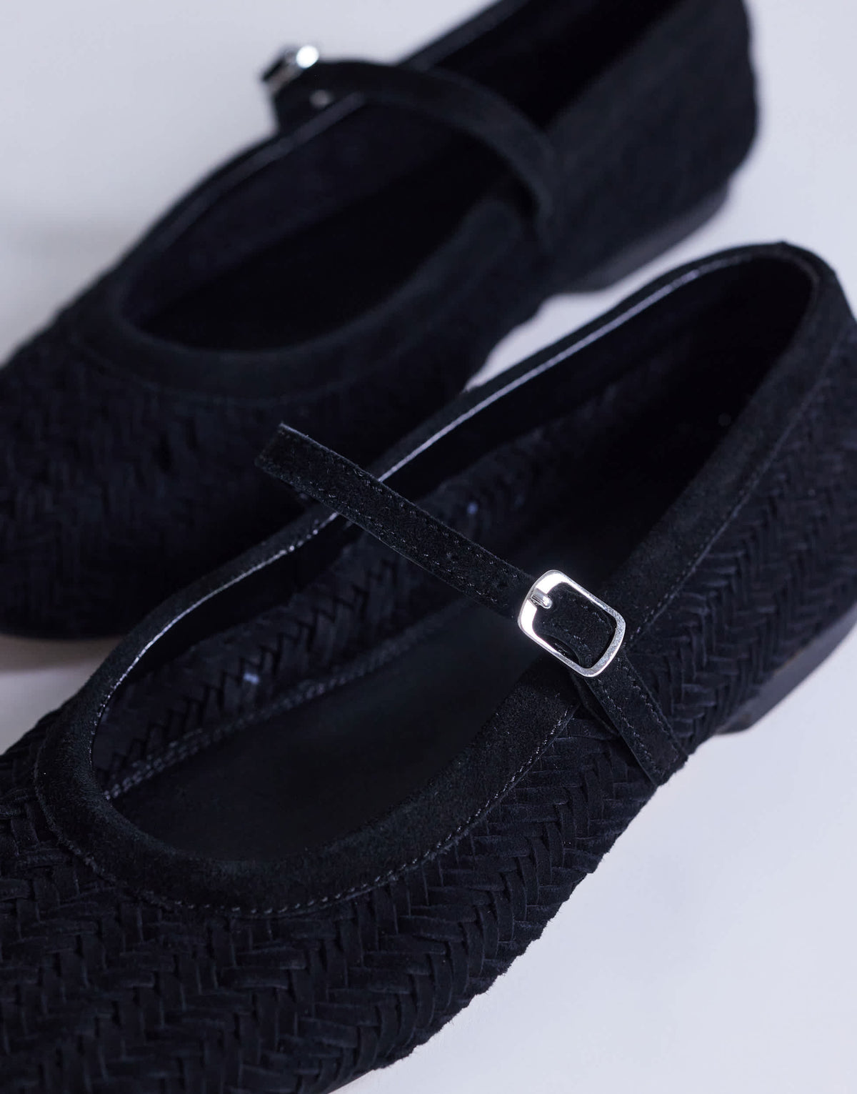 Topshop Bonnie real suede woven ballet in black