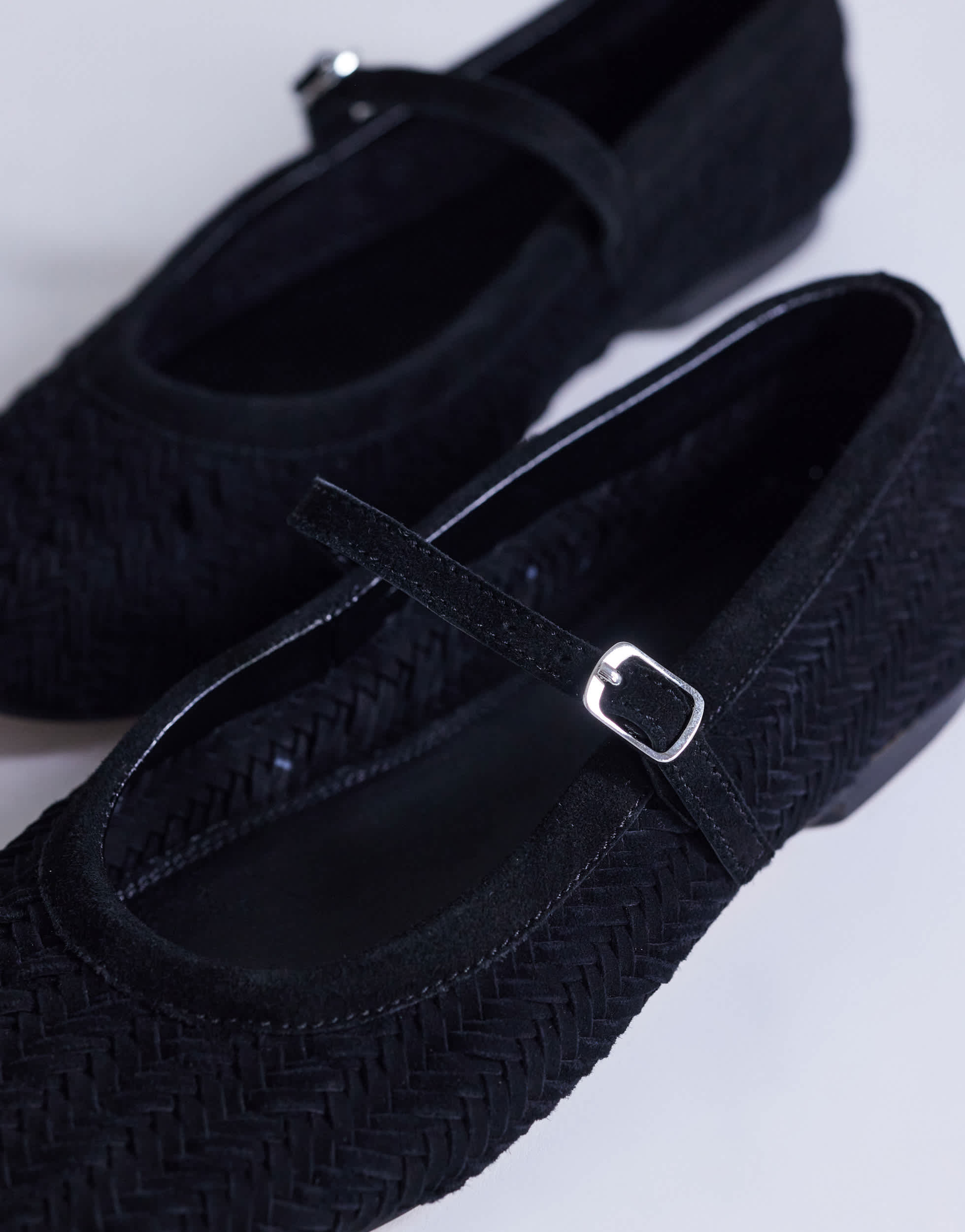 Topshop Bonnie real suede woven ballet in black